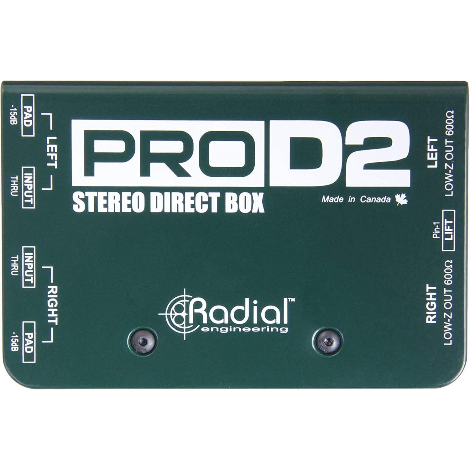 Radial Engineering ProD2 Stereo Passive 2 Channel Direct Box Bundle w/Pig Hog 10' XLR 8MM Microphone Cable & Liquid Audio Polishing Cloth Designed for Keyboards