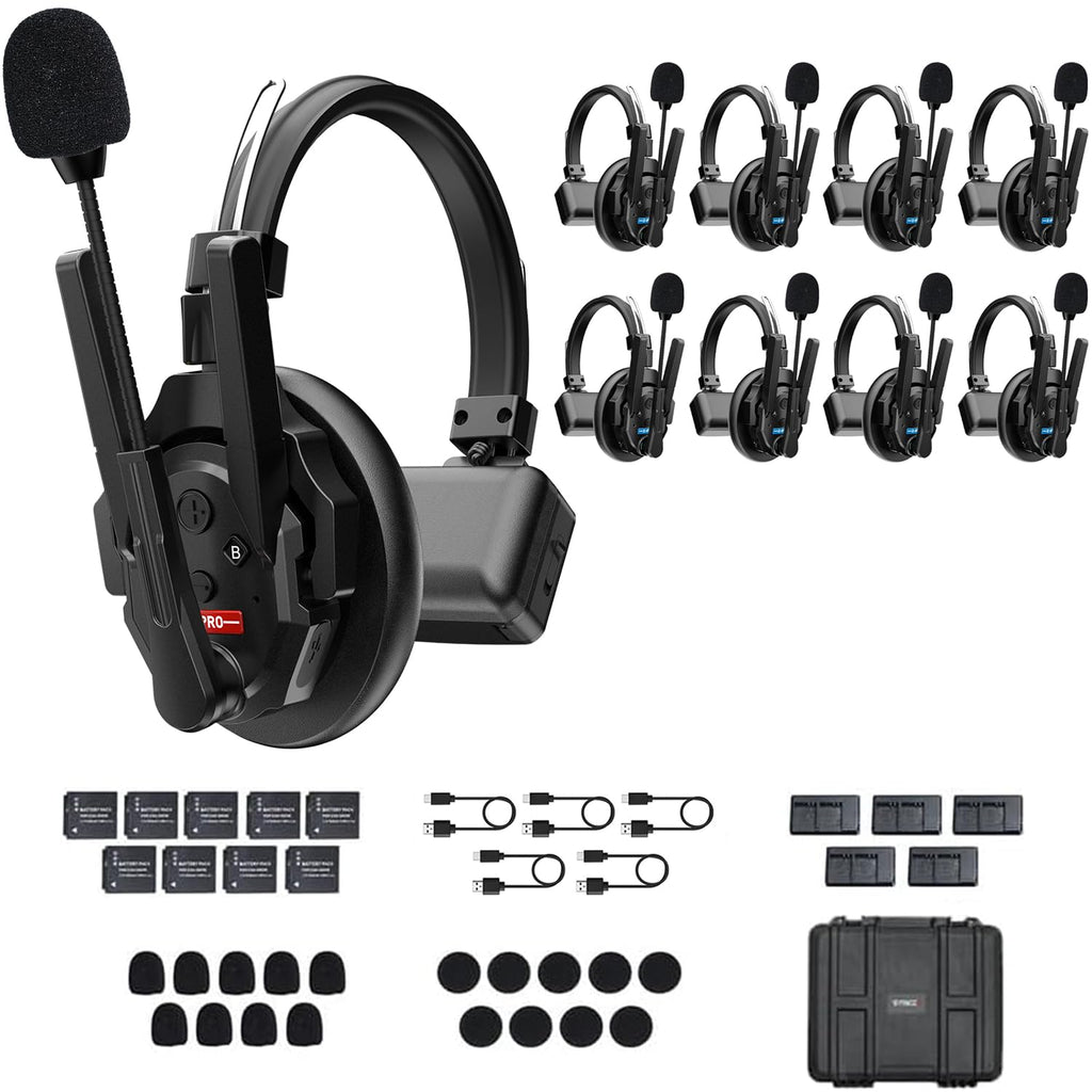 SYNCO XTalk XPro9 Wireless Intercom Headset System with Antenna Enhanced Signal Reception Support 500m/1640ft 2.4GHz 9-Person Team Communication,24-Hour Battery Life
