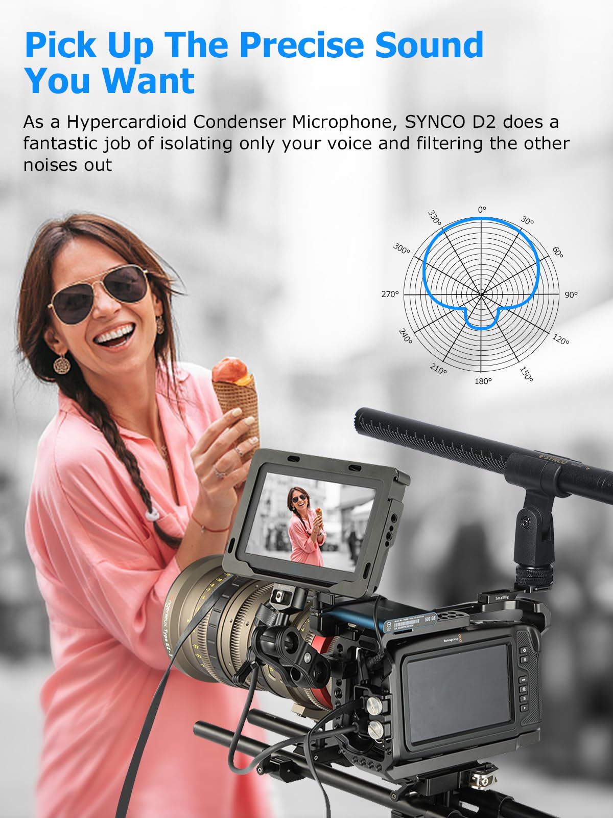 SYNCO D2 XLR Shotgun Microphone, Hypercardioid Condenser Mic for Camcorder, DSLR, Audio & Video Recording, Professional Directional Mic with XLR Output