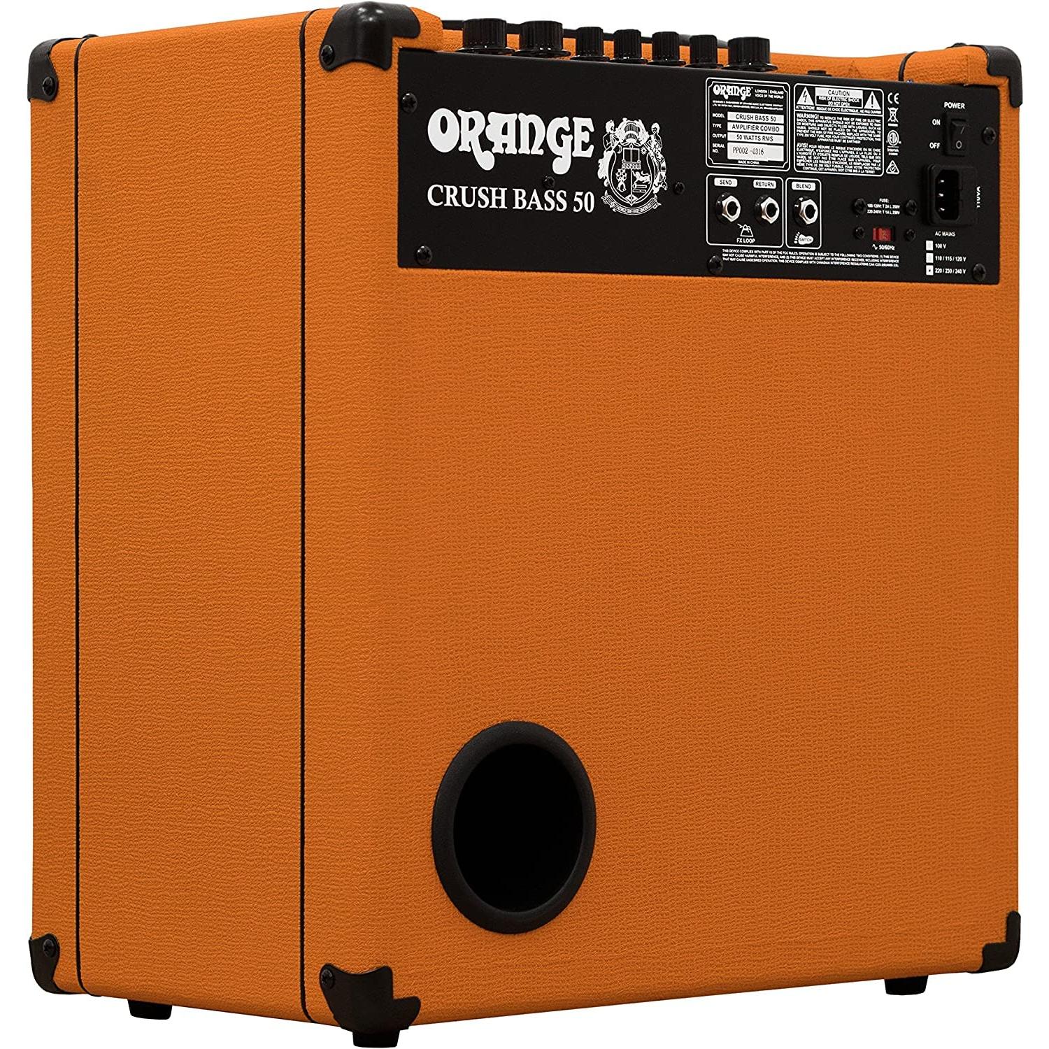 Orange Crush Bass 50-1x12 50-Watt Bass Combo Bundle w/Pig Hog 10' Instrument Cable, Power, 12x Guitar Picks, AC Adapter & Liquid Audio Polishing Cloth