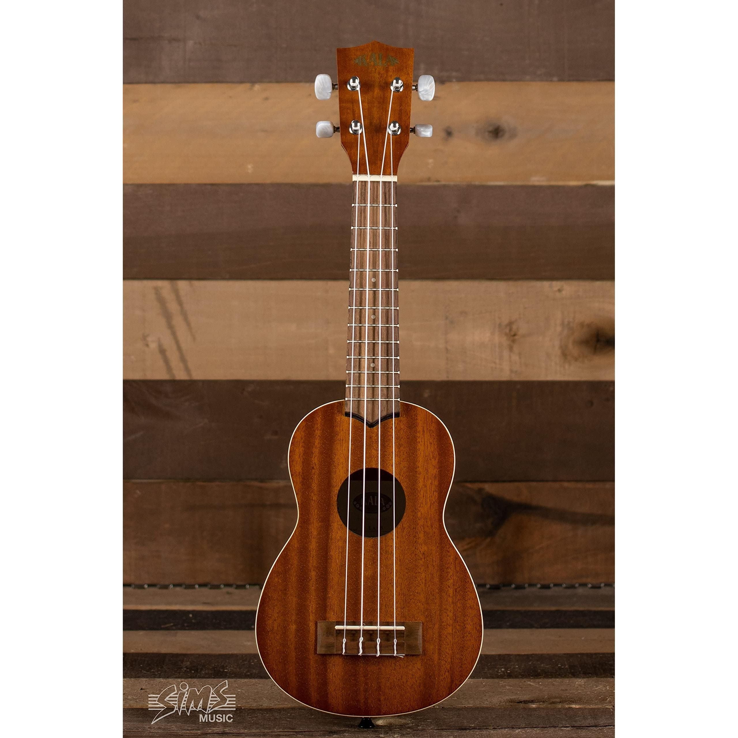 Kala Satin Mahogany Soprano Ukulele with White Binding (Brown)