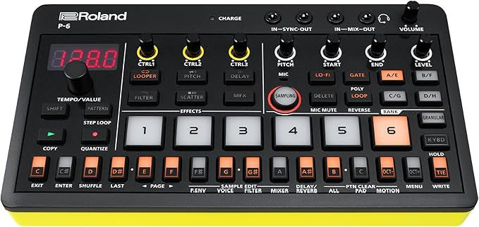 Roland AIRA Compact P-6 Creative Sampler | Granular Sound Design | Powerful Sequencer | Onboard Keyboard | Custom Loops | Built-In Mic | Hands-on Effects
