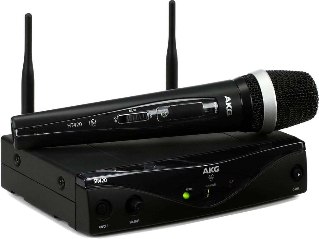 AKG Pro Audio WMS420 Headworn Set Band A Wireless Microphone System with SR420 Stationary Receiver, P420 Pocket Transmitter, Headworn Microphone