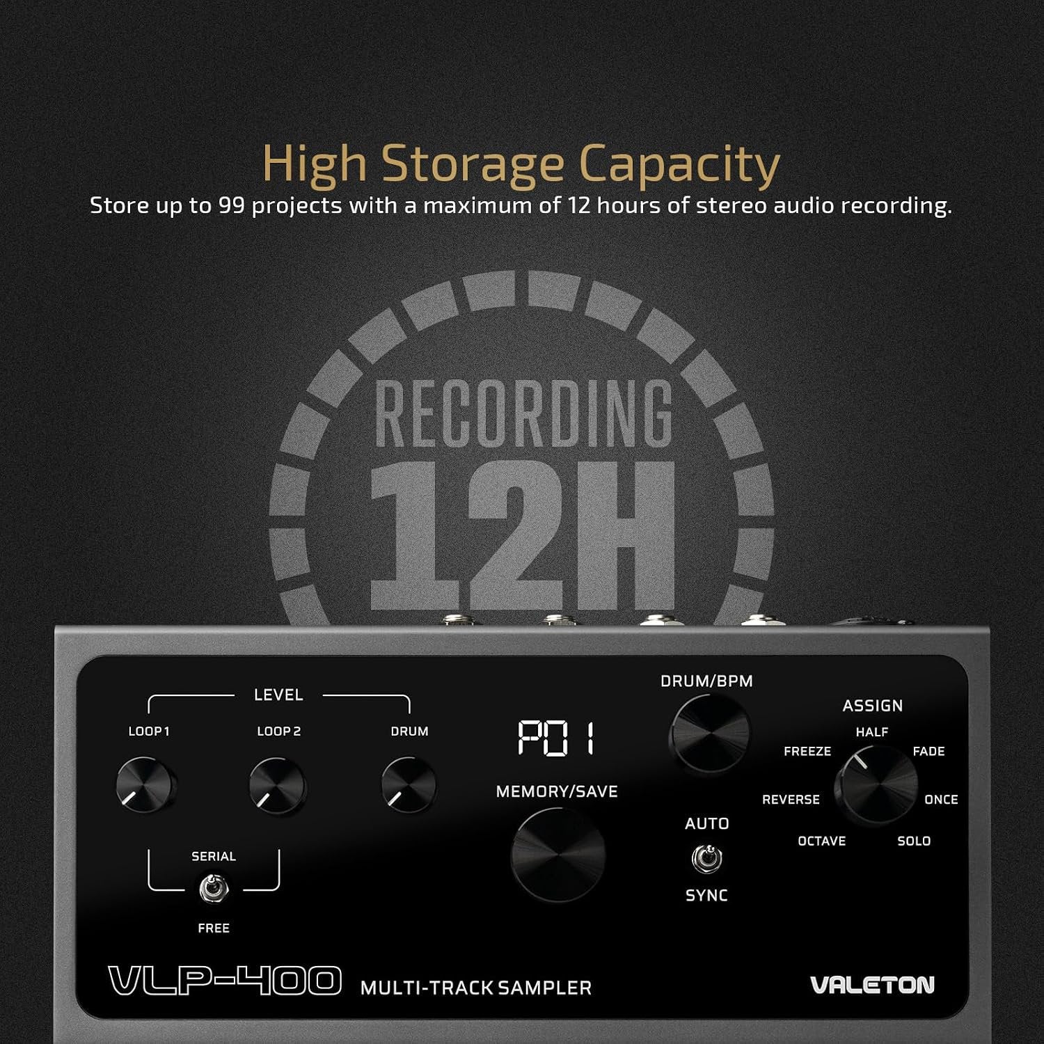 VALETON Guitar Loop Station Looper Pedal with 100-Stereo Drum Machine, 7 Customizable Effects, Assignable Knobs & Footswitches, USB Connectivity for Windows/Mac VLP-400 (Incl 1 PCS 15 CM TS Cable)