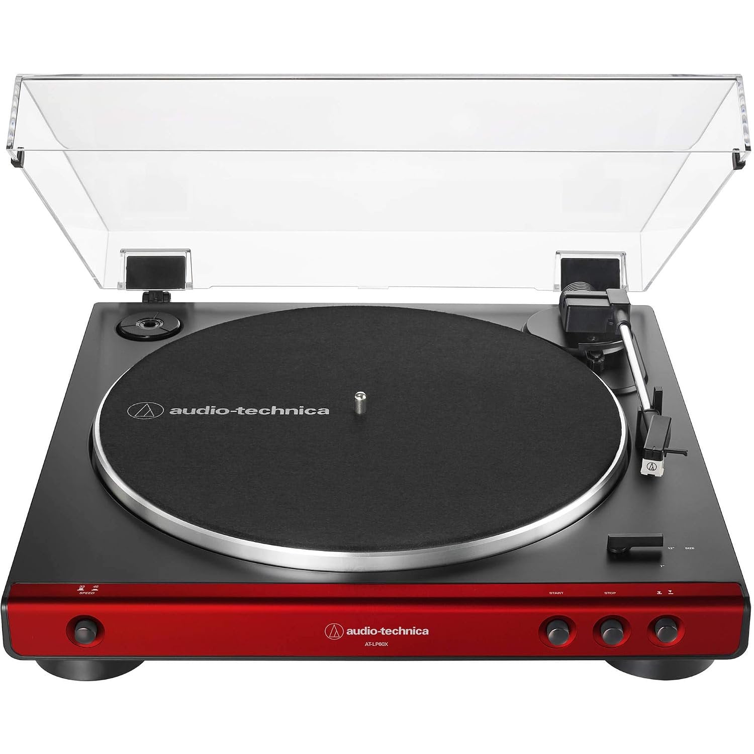 Audio-Technica AT-LP60X-RD Fully Automatic Belt-Drive Stereo Turntable, Hi-Fi, 2 Speed, Dust Cover, Anti-Resonance, Die-Cast Aluminum Platter