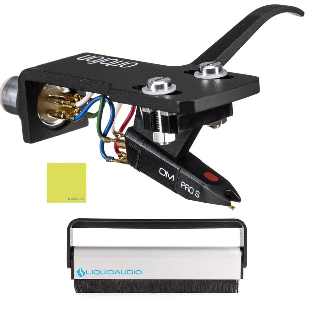 Ortofon OM PRO S Pre-Mounted on SH-4 Black Ortofon Headshell Bundle with Liquid Audio Carbon Fiber Record Brush & Instrument Polishing Cloth