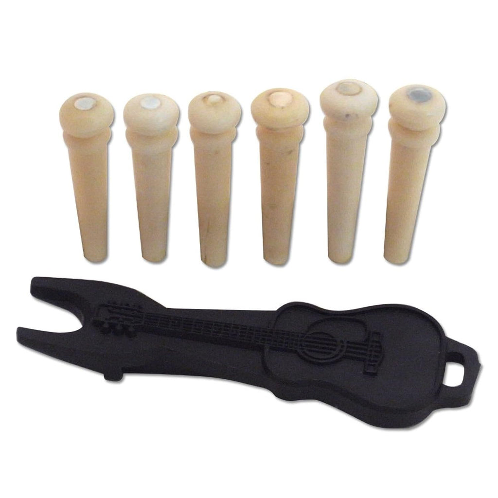 Pickboy Exotic Natural Series Bridge Pin set, Bone, 6 pins with puller