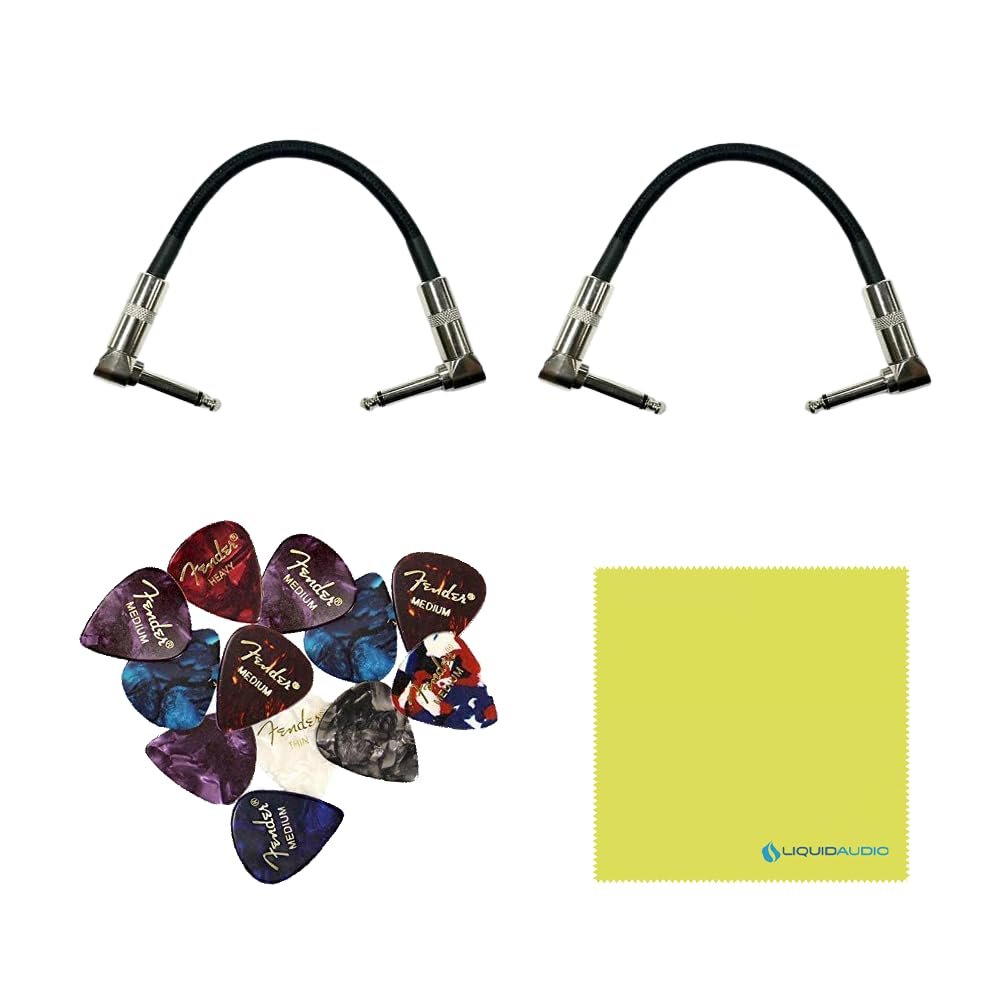 NUX Guitar Wireless System (C-5RC 5.8GHz) for Active/Passive Pickup Guitar with Charging Case Bundle with 2x Strukture S6P48 Woven Right Angle Patch Cables, 12x Fender Guitar Picks & Polishing Cloth