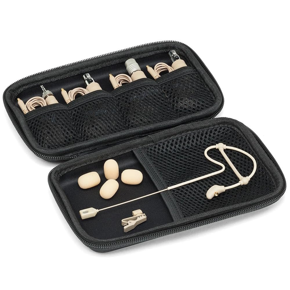 Samson SE60x Unidirectional Earset Microphone Bundle with 5X Samson Windscreens & Polishing Cloth - Four Adaptor Cables Compatible with Most Popular Wireless Systems, Tan