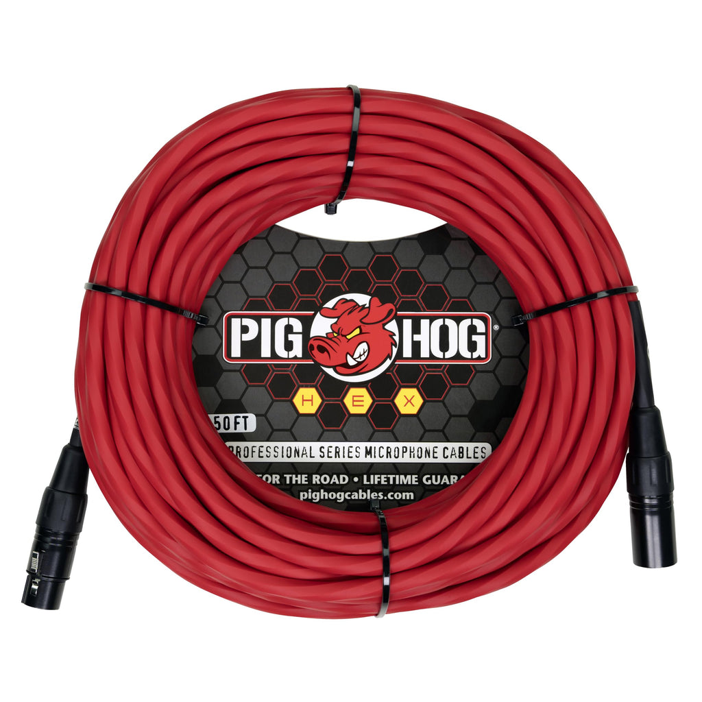Pig Hog Hex Series Mic Cable, Candy Apple Red, 50 Feet, XLR to XLR