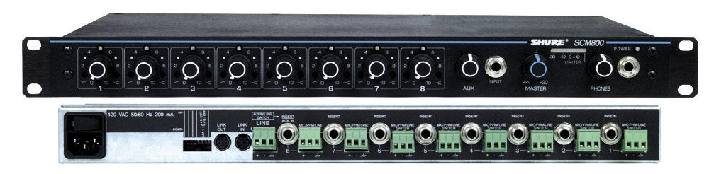 Shure SCM800 Eight Channel Microphone Mixer with 48V Phantom Power, Designed for Sound Reinforcement, General Audio Recording and Audio-Visual Systems