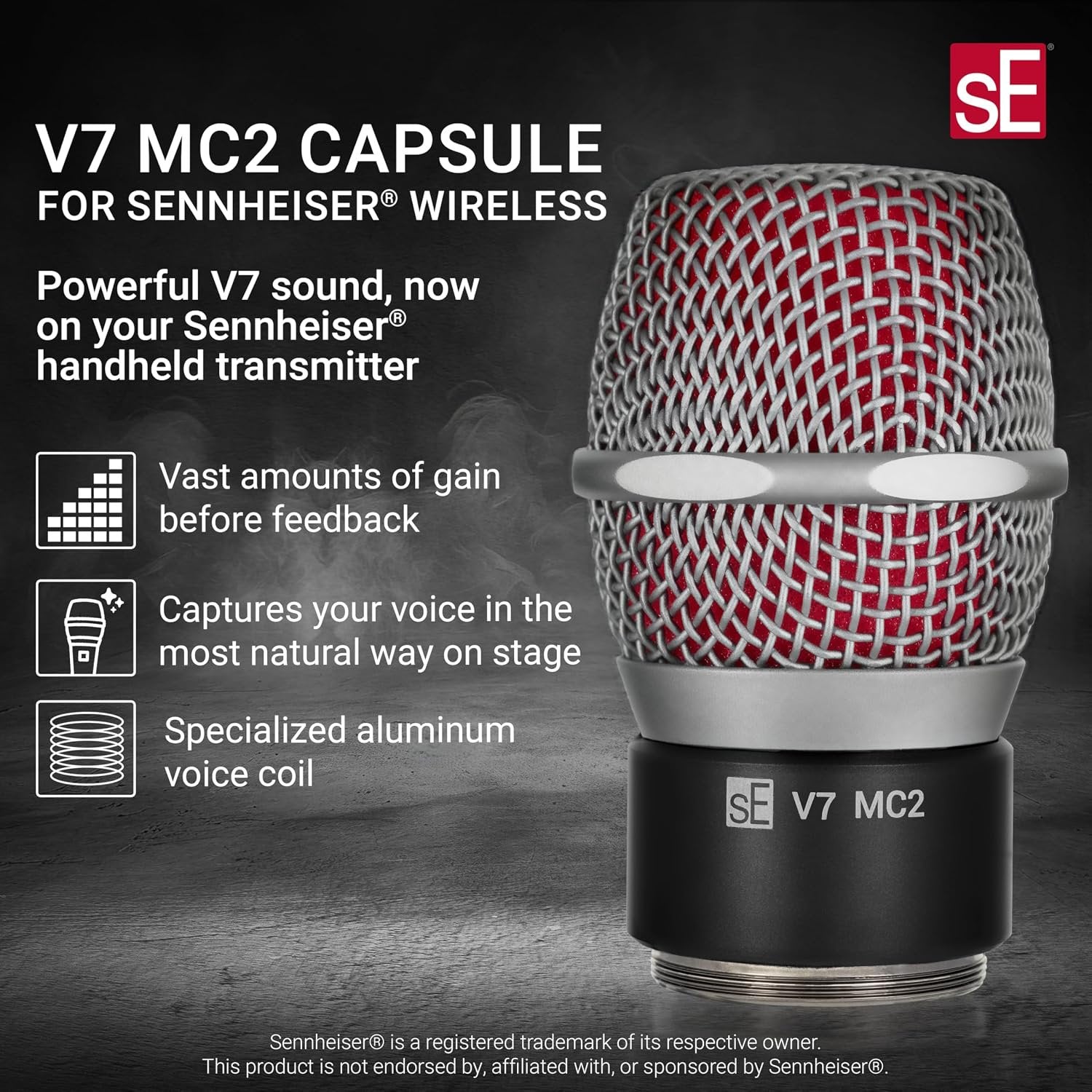 sE Electronics V7 MC2 Wireless Microphone Capsule - Compatible with Sennheiser Wireless Transmitters - Professional Dynamic Microphone for Singing, Speech & Music Studio Recording (Black w MP03 Pouch)