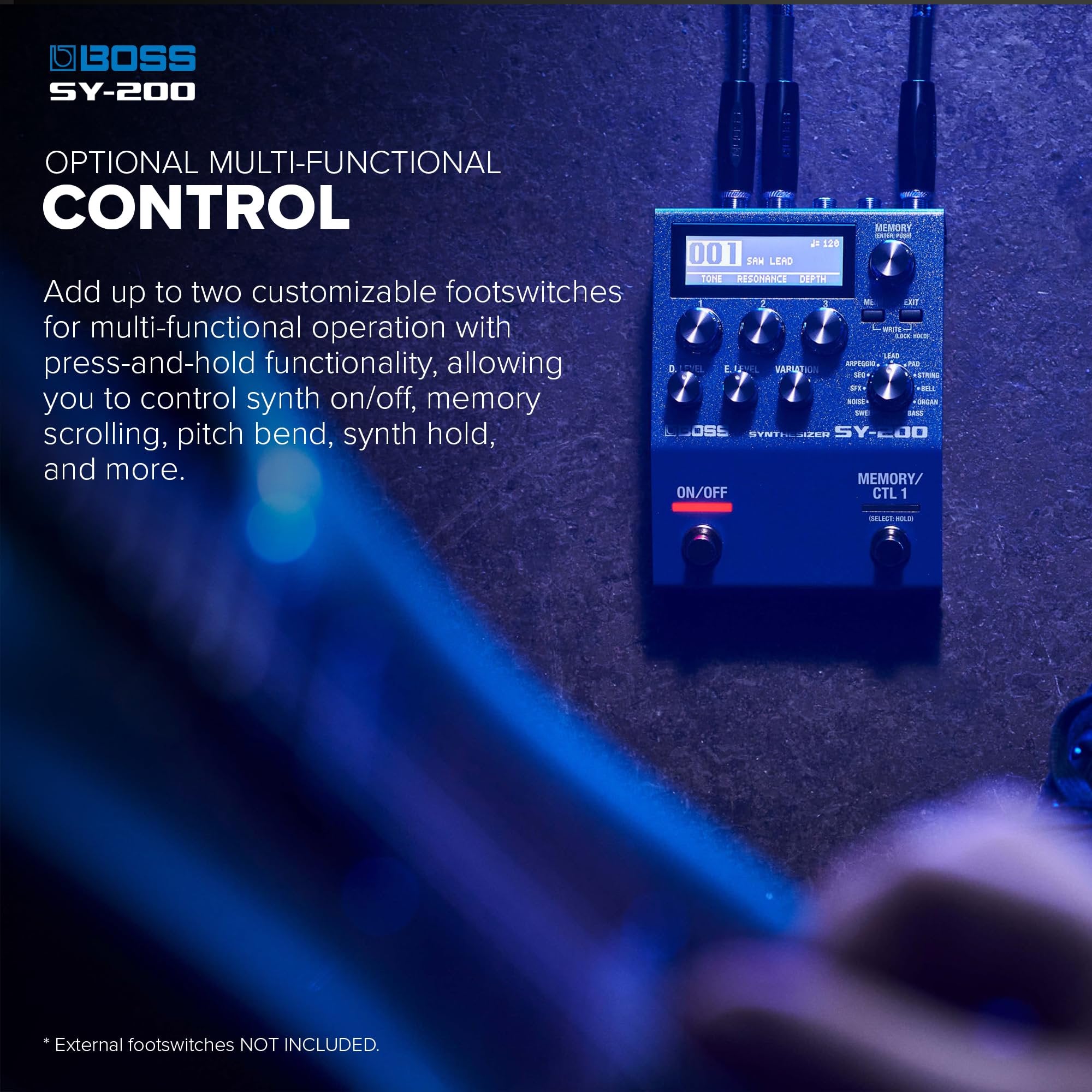 BOSS SY-200 SYNTHESIZER EFFECTS PEDAL – Advanced BOSS Polyphonic Guitar Synth Technology in a Streamlined 200 Series Pedal for any Guitar or Bass – Full MIDI I/O – 128 Memories – 171 Synth Sounds