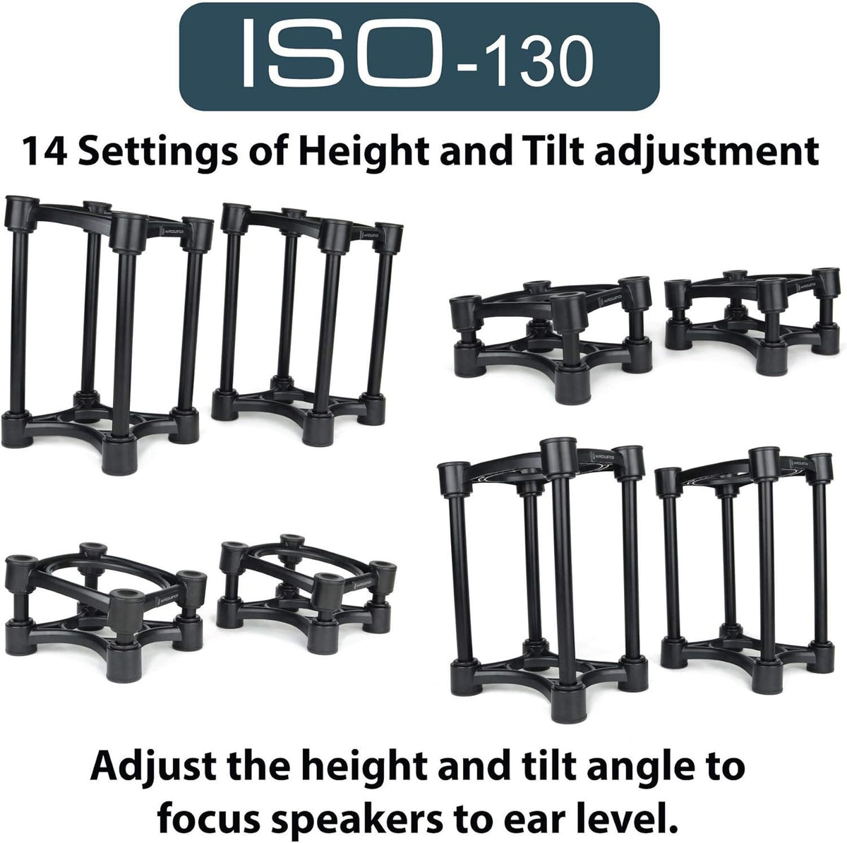 IsoAcoustics ISO-Stand Series Speaker Isolation Stands – Height & Tilt Adjustable, Pair