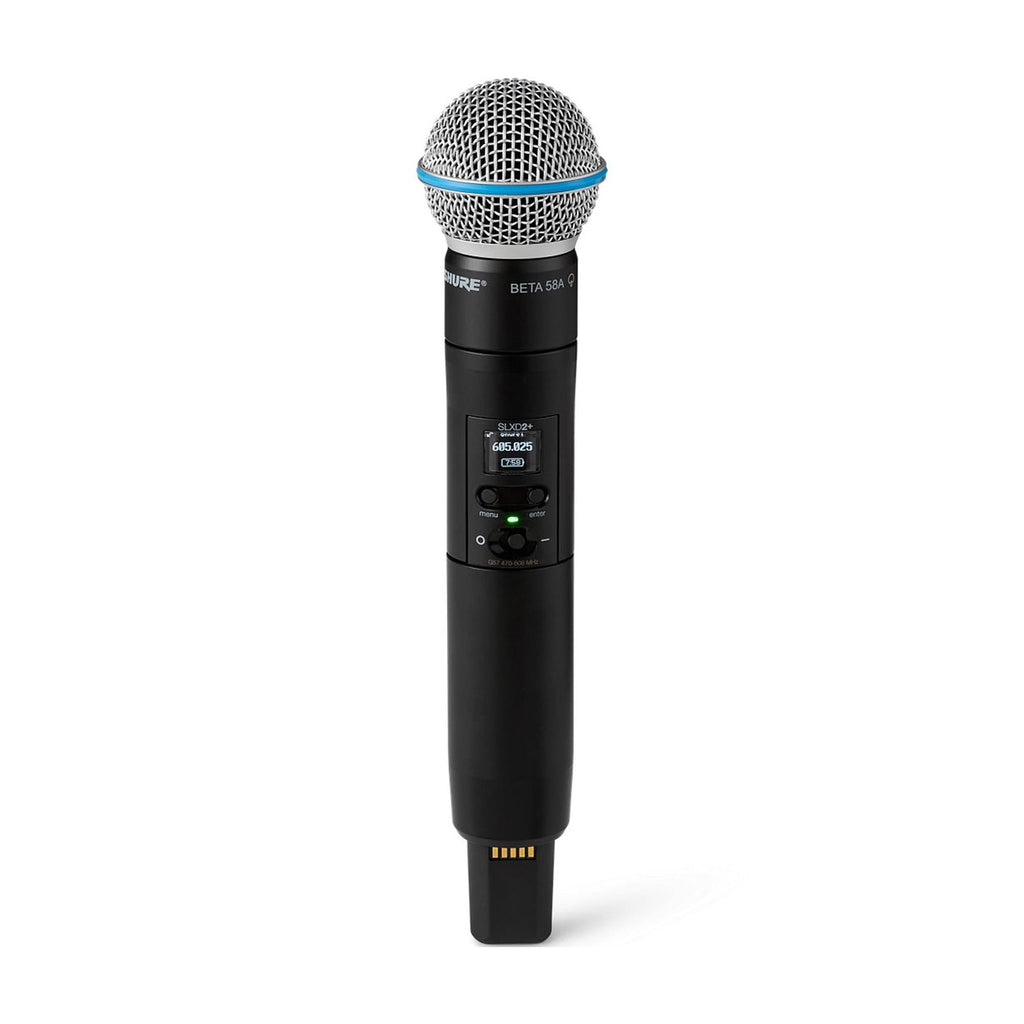Shure SLXD2+ Handheld Transmitter with Beta58A Capsule - Pro Audio Management, 24-bit Audio, Wide-Tuning Range, ShowLink Control, Automatic Frequency Management, Mobile Configuration, 8-Hour Battery
