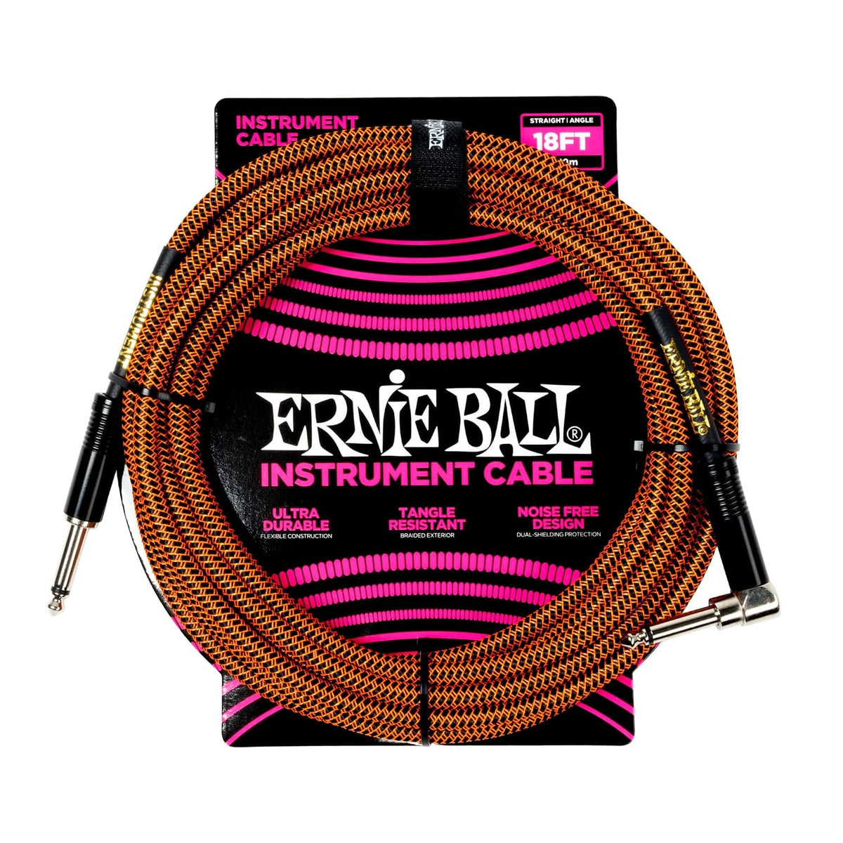 Ernie Ball Braided Instrument Cable Straight/Angle 18ft - Pumpkin Pie