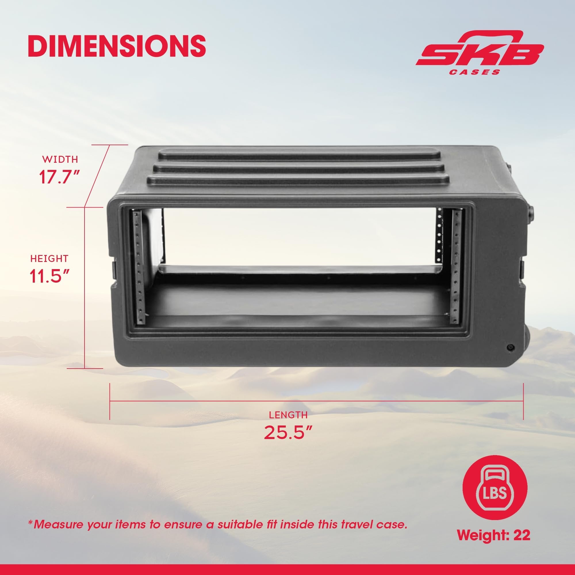 SKB 4U rSeries Shallow Rolling Rack with Integrated Back Wheels and 1-Touch Pull Handle, Comes with 8 Rack Units and Interlocking Molded Stacking Bars