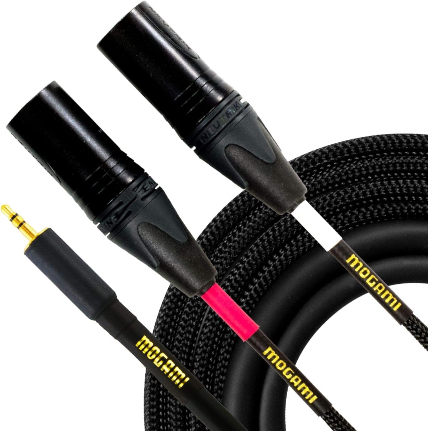 Mogami Gold 3.5-2XLRM-15 Stereo Audio Y-Adapter Cable, 3.5mm TRS Plug to Dual XLR-Male Plugs, Gold Contacts, Straight Connectors, 15 Foot