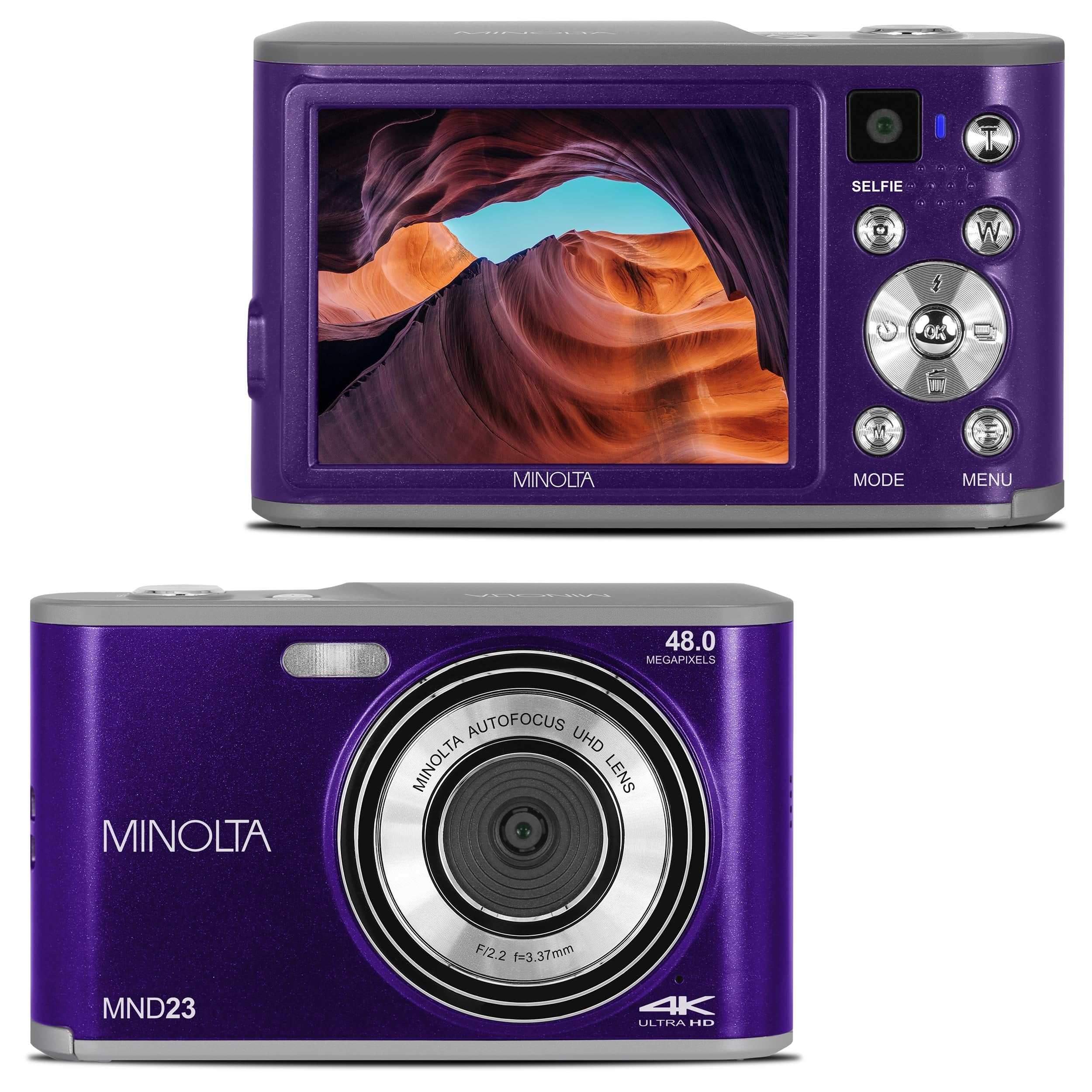 Minolta 48 Mega Pixels Point & Shoot Digital Camera with Rear Selfie Lens, Autofocus & 4K Ultra HD Video
