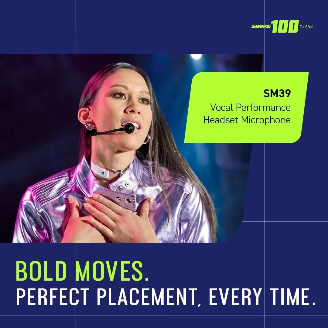 Shure SM39 Headset Microphone - Vocal Performance Cardioid Headworn Mic Compatible with Axient Digital, Secure Low Profile Fit, Ergonomic Design