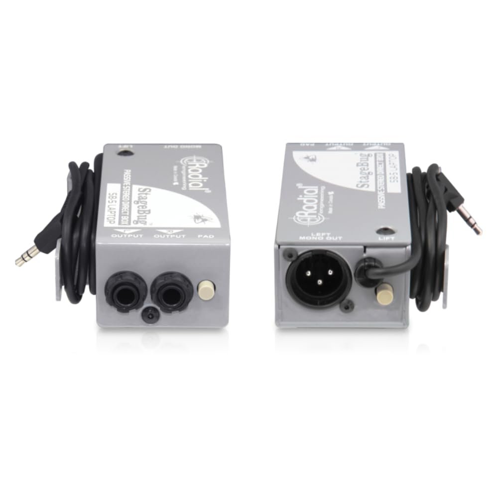 Radial Engineering StageBug SB-5 Compact Passive Stereo Laptop DI for Laptops & Mobile Devices Bundle w/Pig Hog "Black Woven" Instrument Cable and Liquid Audio Polishing Cloth