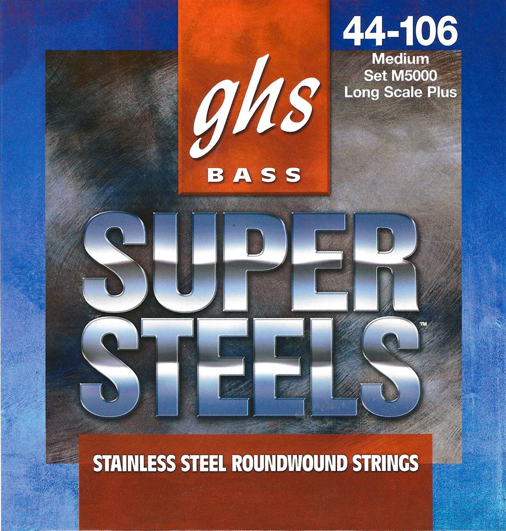 GHS Strings M5000 Super Steels Stainless Steel Bass Guitar Strings, Medium, 44-106