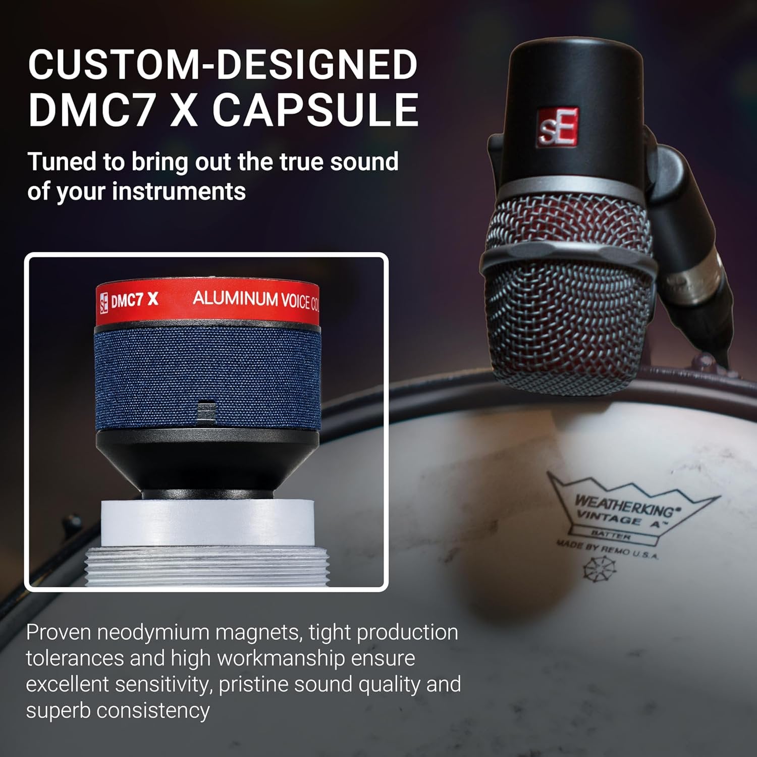 SE ELECTRONICS V BEAT Drum Mic - Compact Dynamic Supercardioid Drum Microphone for Toms & Snares with Adjustable Swivel Mount for Precise Positioning - Perfect for Studio & Live Use (Black)