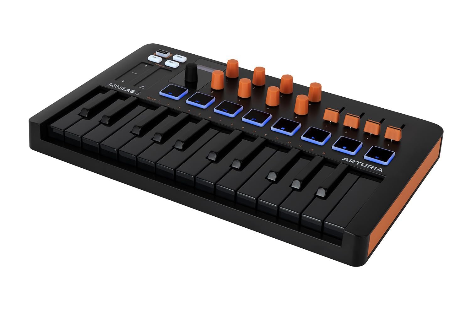 Arturia MiniLab 3 Champagne — 25 Key USB MIDI Keyboard Controller With 8 Multi-Color Drum Pads, 8 Knobs and Music Production Software Included