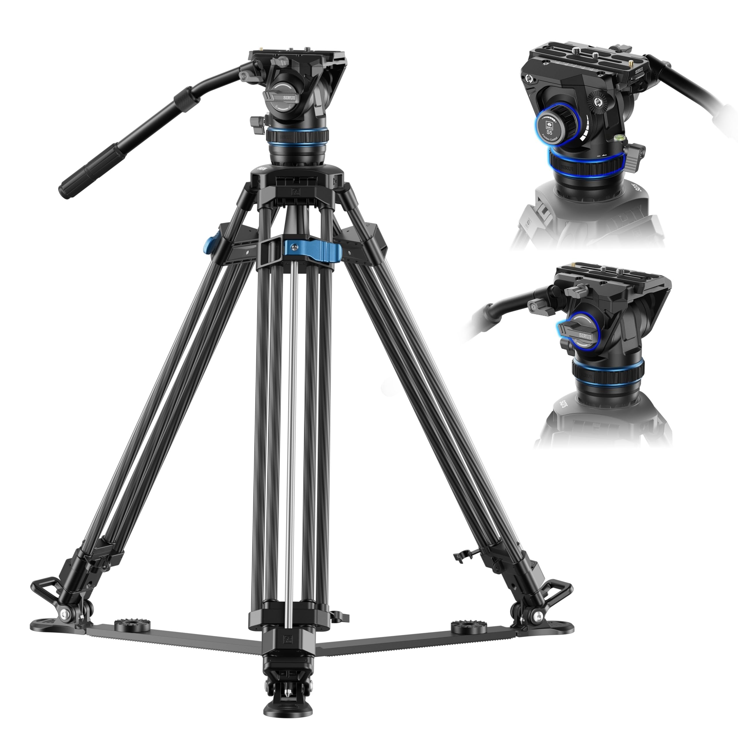 SIRUI SQ75 Carbon Fiber Video Tripod with Hydraulic Fluid Head, 70.1" Rapid Professional Camera Tripod, Stepless Damping on Pan/Tilt, Dual Quick-Release Plate Mode, Max Load 8kg/17.6lb (SQ75+S5)