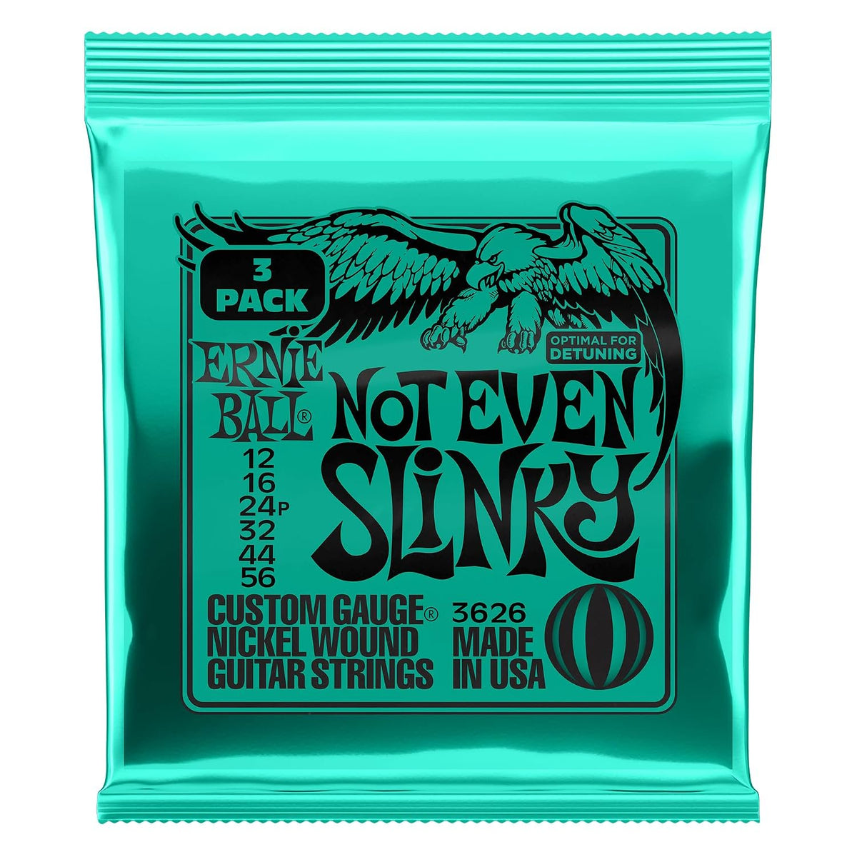 Ernie Ball Not Even Slinky Nickel Wound Electric Guitar Strings 3-pack, 12-56 Gauge (P03626)