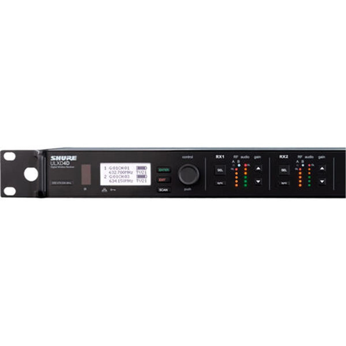 Shure ULXD4D Dual Channel Digital Wireless Receiver – for ULX-D Wireless Systems, Dante Enabled, Transmitters Sold Separately | G57 Band (ULXD4D=-G57)