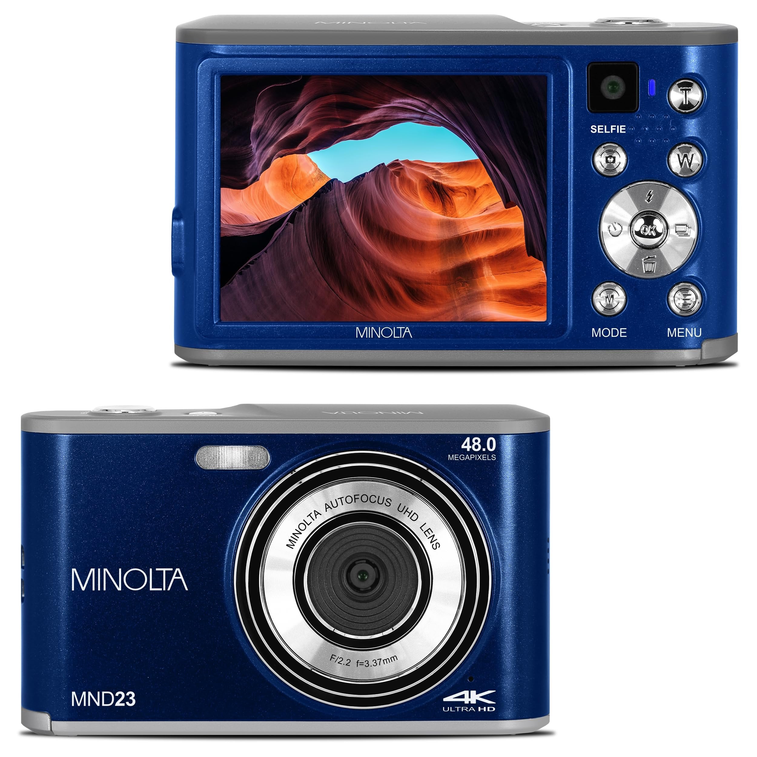 Minolta 48 Mega Pixels Point & Shoot Digital Camera with Rear Selfie Lens, Autofocus & 4K Ultra HD Video