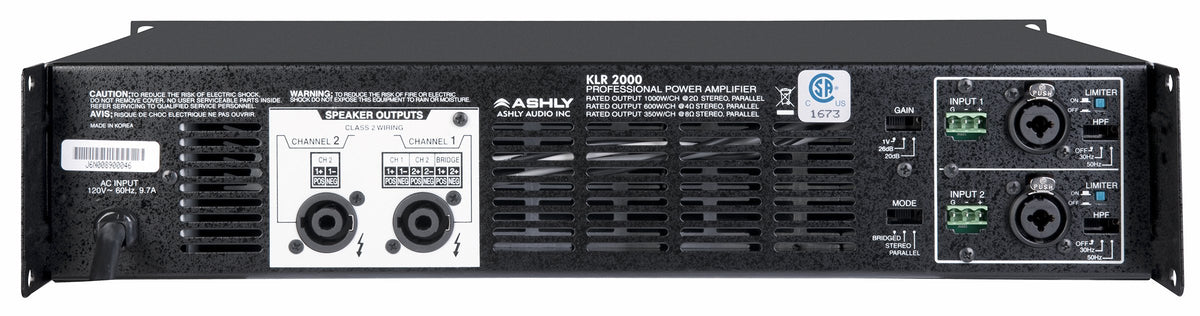 Ashly Audio Power Amplifier 2 x 2000W @ 2 Ohms, 1400W @ 4 Ohms, 850W @ 8 Ohms