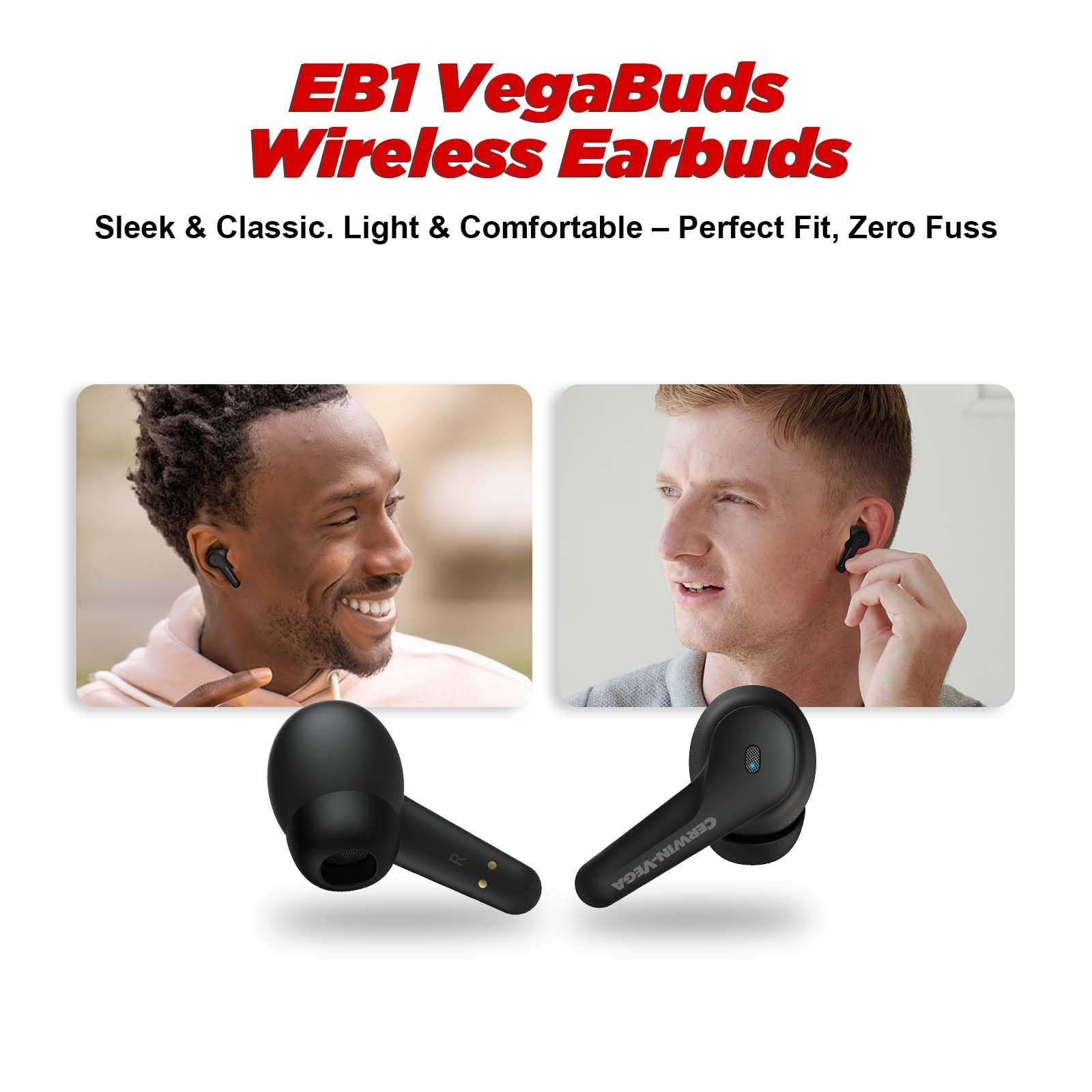 Cerwin-Vega Wireless Earbuds - Eb1 - Bluetooth Ear Buds Sound Active Noise Cancellation, Best Earbuds for Gaming, Workout, Running, Sports