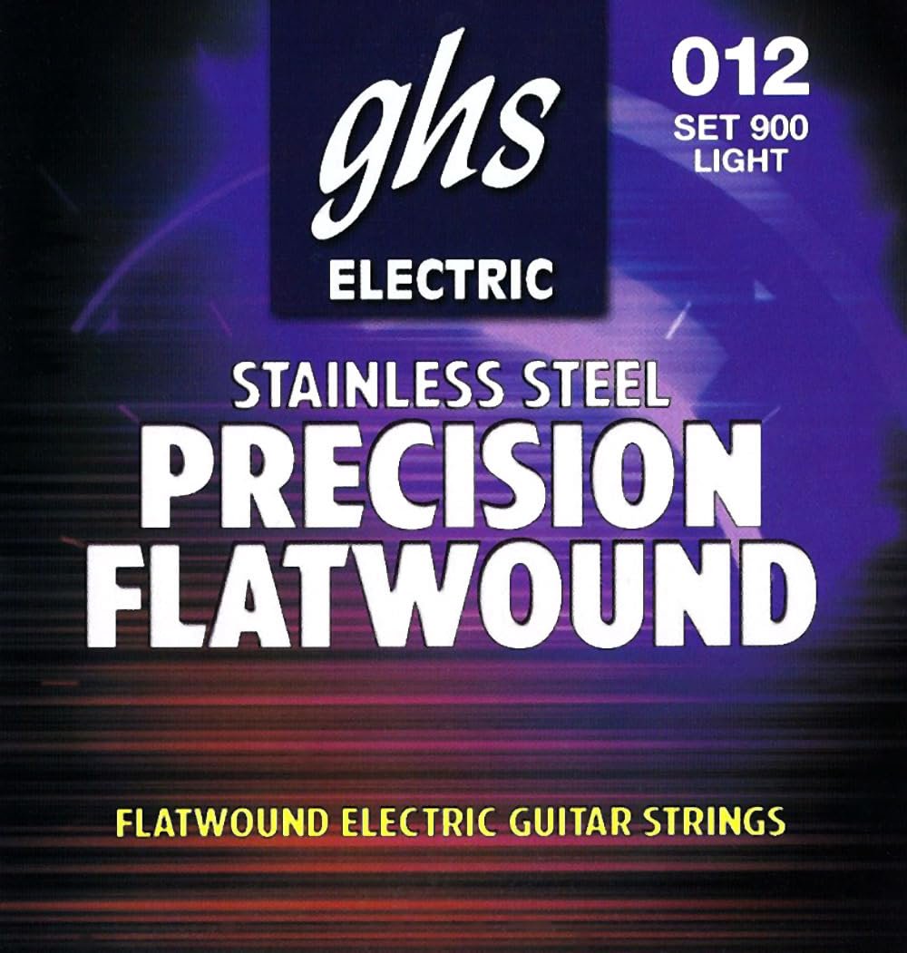 GHS Strings - Precision Flatwound - Electric Guitar Strings - Stainless Steel - High Volume - Polished Smooth - (L) - Light Gauge (900 SET) - 12-50
