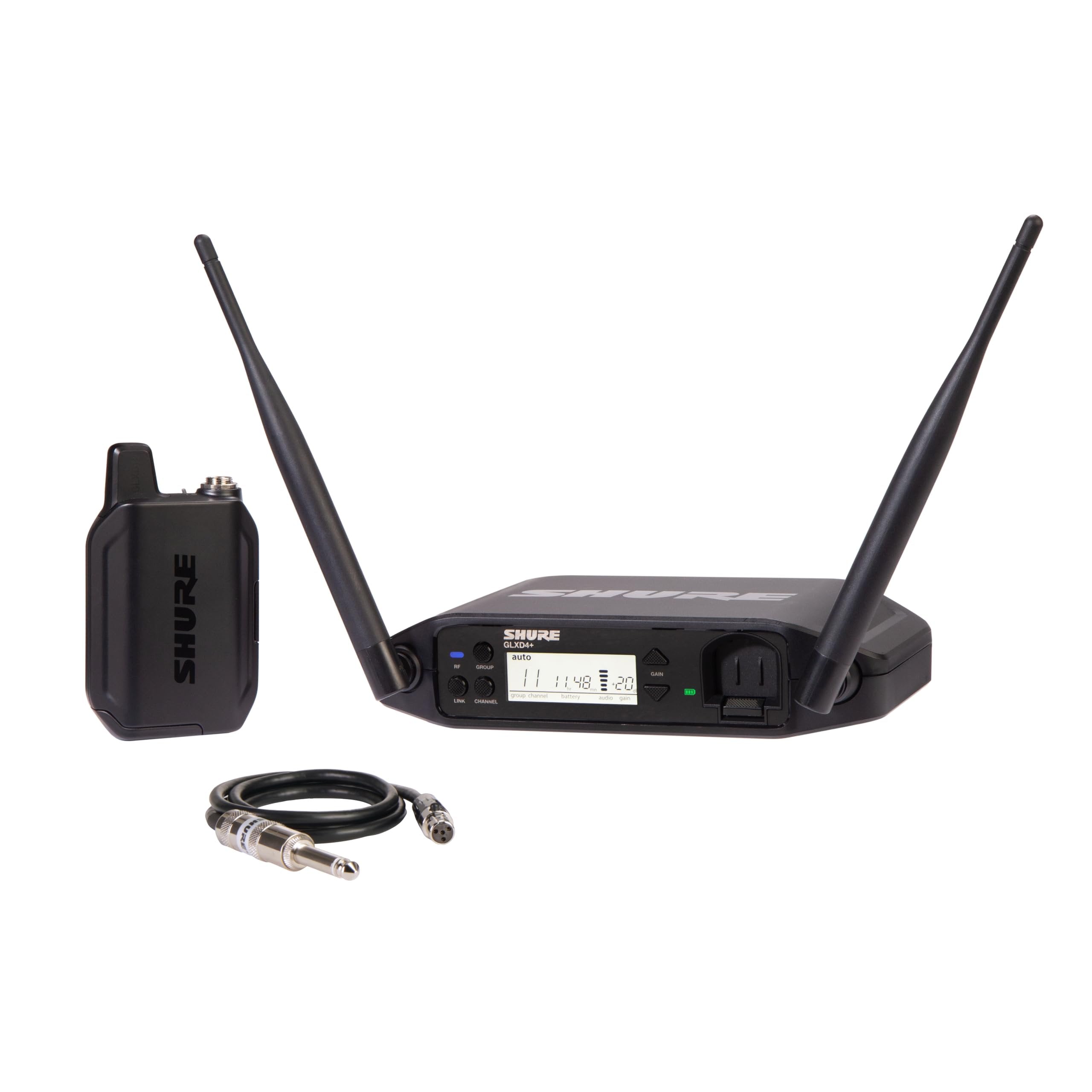 Shure GLXD14+ Dual Band Pro Digital Wireless System for Guitar and Bass - 12-Hour Battery Life, 100 ft Range | Includes 1/4" Jack Instrument Cable & Single Channel Receiver (GLXD14+-Z3)
