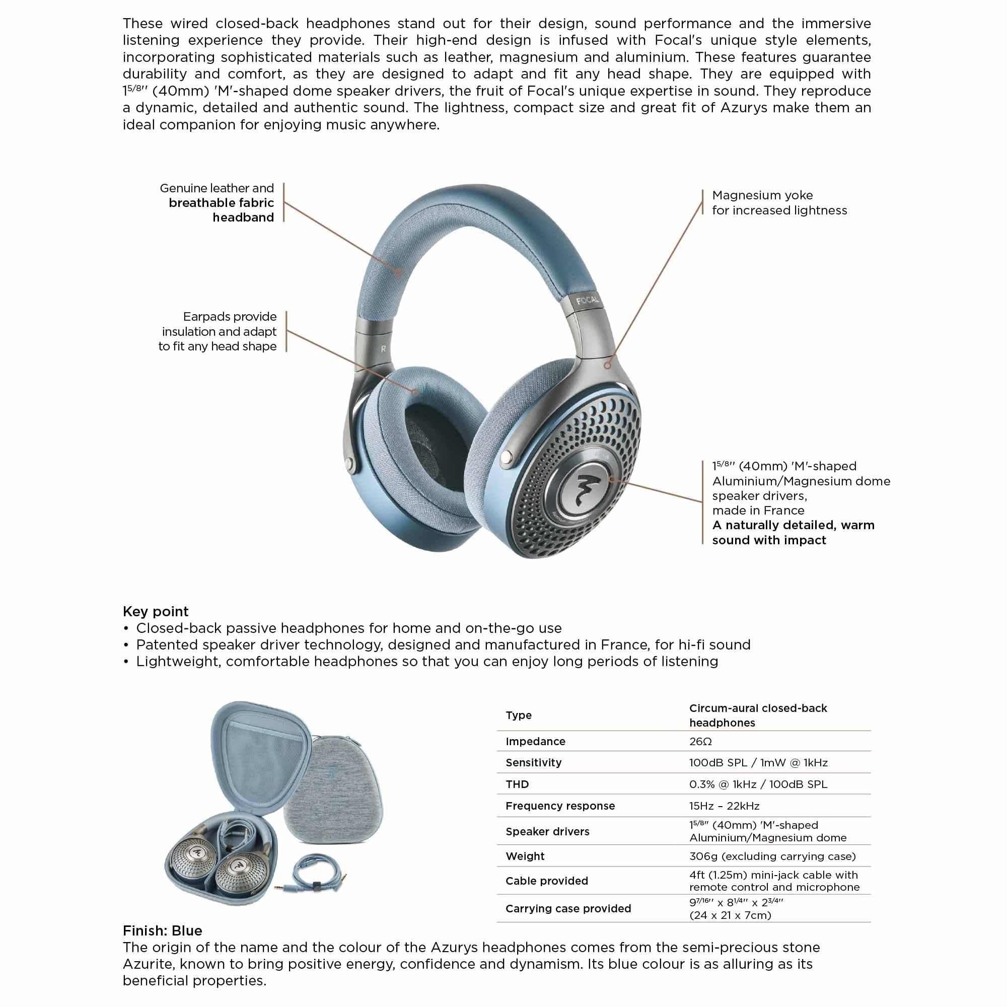 Focal AZURYS High-Fidelity Closed-Back Headphones