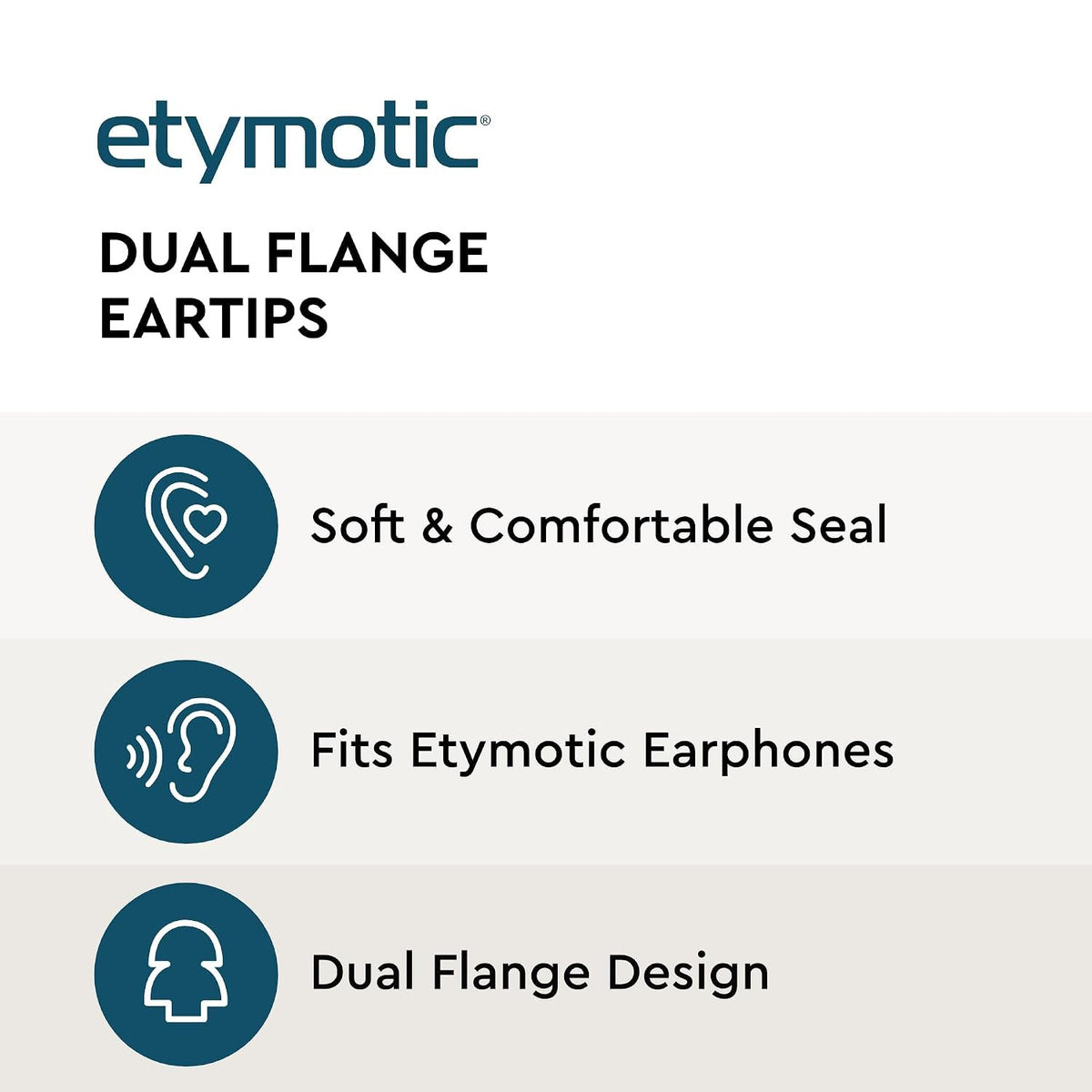 Etymotic Dual Flange Silicone Eartips, Clear - 6 Pack - Large Fit