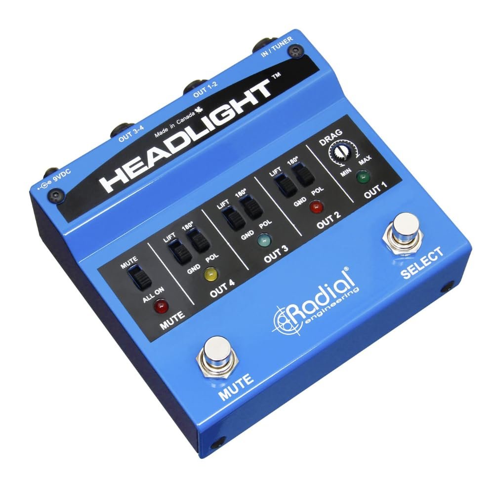 Radial Engineering Headlight Four Output Guitar Amp Selector Bundle w/Pig Hog "Black Woven" Instrument Cable and Liquid Audio Polishing Cloth