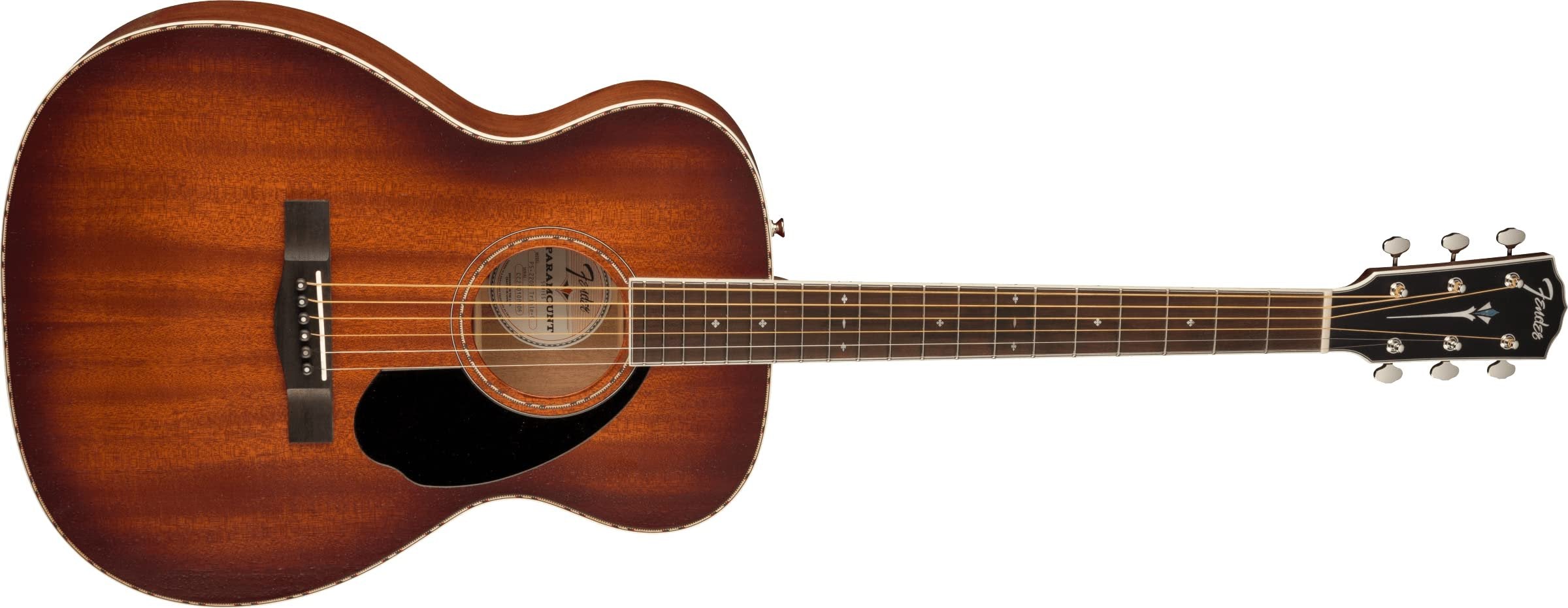 Fender Paramount PO-220E All-Mahogany Orchestra Acoustic Guitar, with 2-Year Warranty, Aged Cognac Burst, with Case
