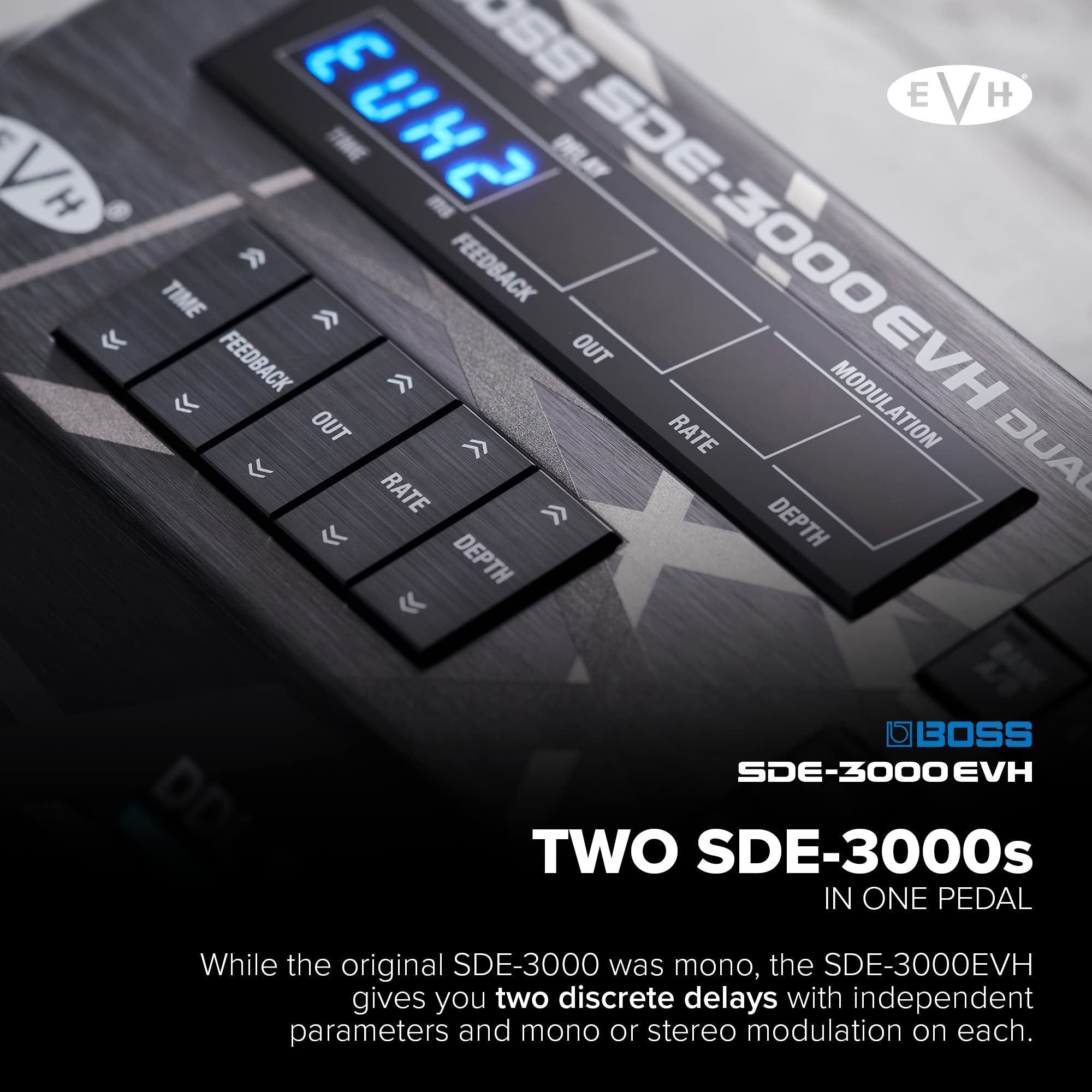 BOSS SDE-3000EVH Special Edition Eddie Van Halen Dual Digital Delay Pedal | 8 Authentic EVH Presets | 2 Built-In SDE-3000 Delay Pedals | Replicate Eddie’s Wet/Dry/Wet Rig with Versatile Connectivity
