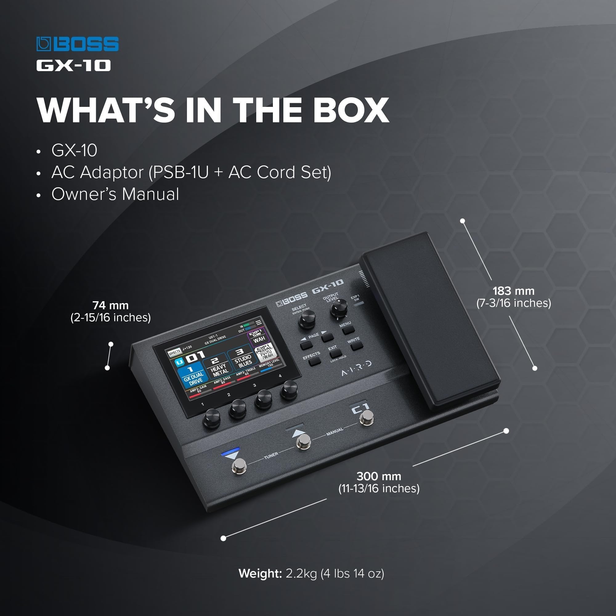BOSS GX-10 | Compact Guitar & Bass Effects Processor | GX-100 Sound Engine | Colour Touch Display | 32 Amp Types & 170 BOSS Effects | Multi-mode Footswitches & Expression Pedal | AIRD Technology