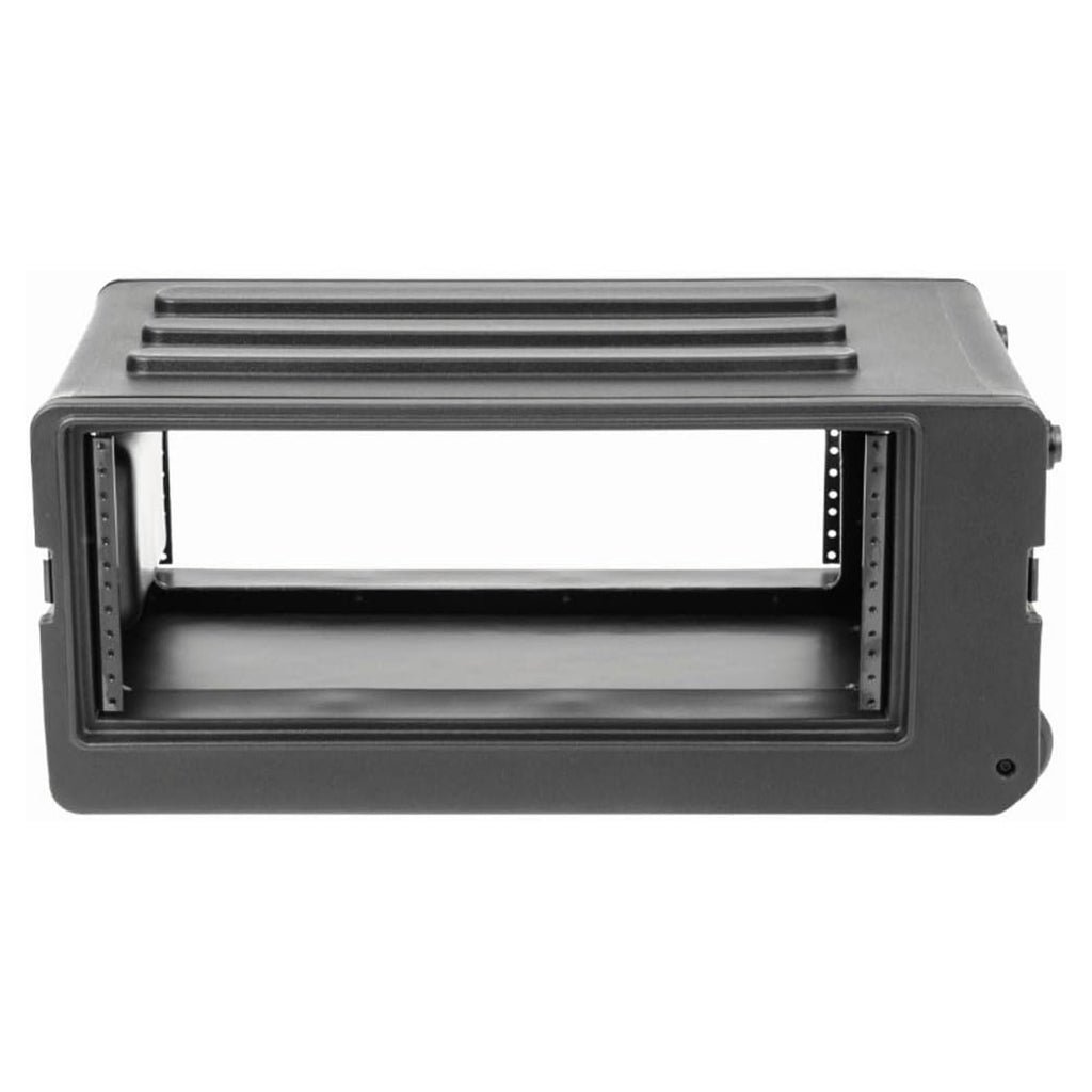 SKB 4U rSeries Shallow Rolling Rack with Integrated Back Wheels and 1-Touch Pull Handle, Comes with 8 Rack Units and Interlocking Molded Stacking Bars