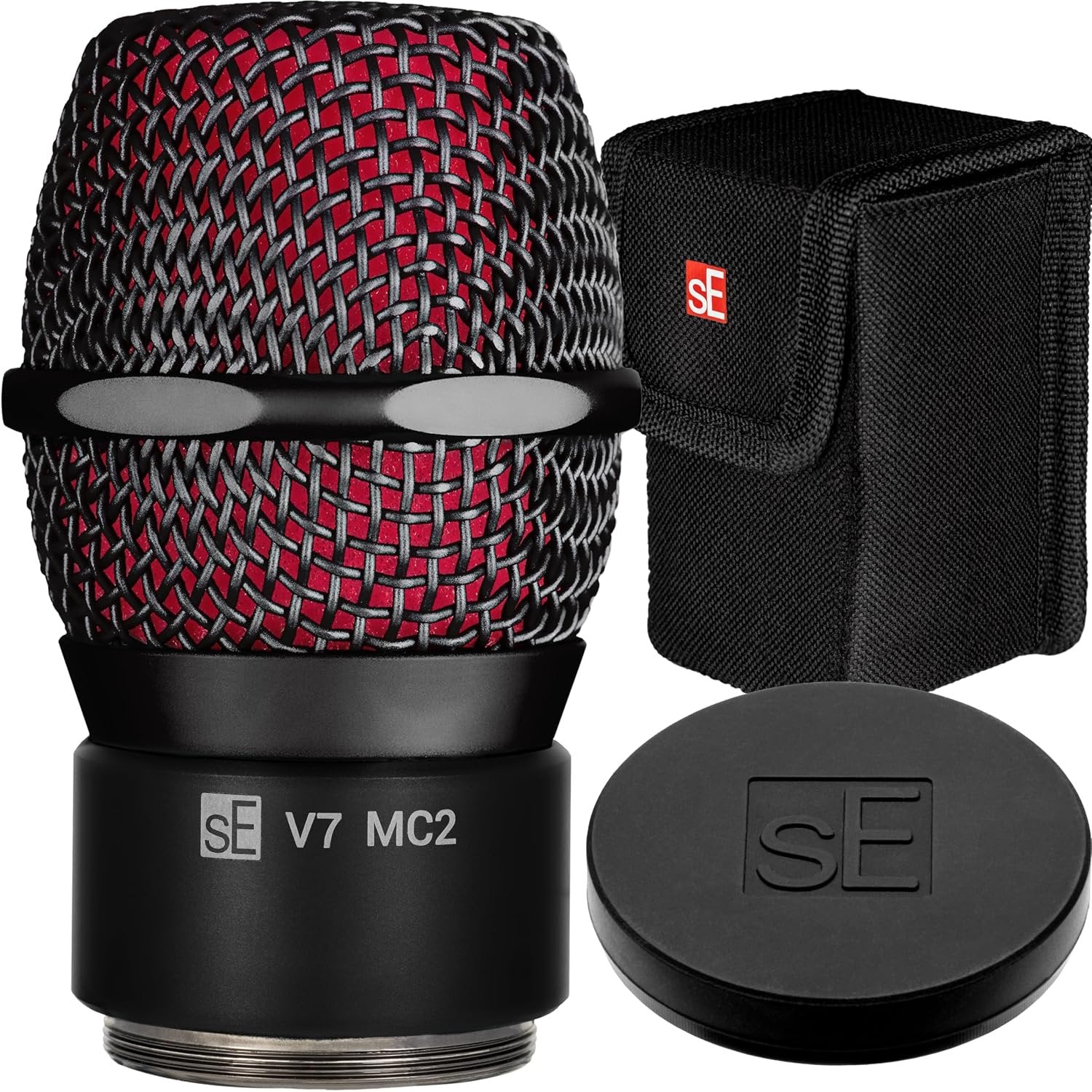 sE Electronics V7 MC2 Wireless Microphone Capsule - Compatible with Sennheiser Wireless Transmitters - Professional Dynamic Microphone for Singing, Speech & Music Studio Recording (Black w MP03 Pouch)