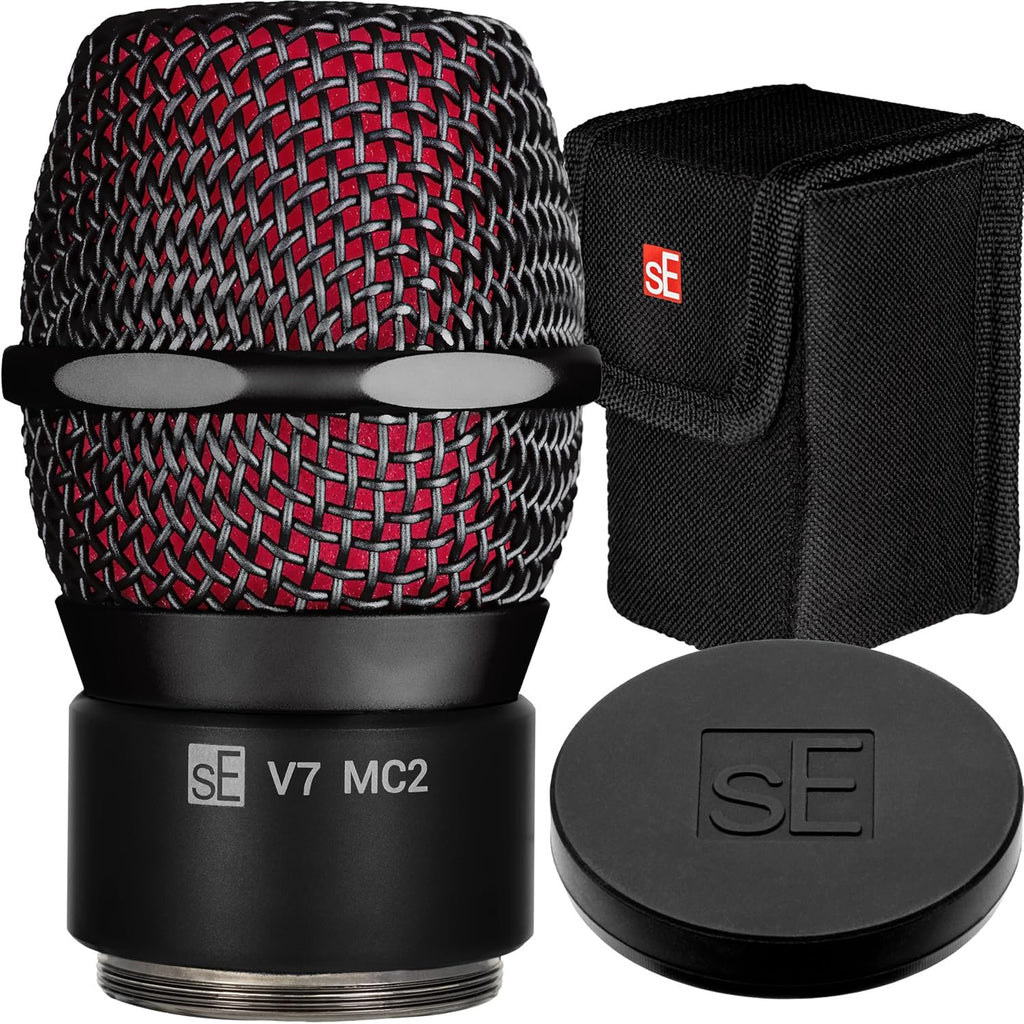 sE Electronics V7 MC2 Wireless Microphone Capsule - Compatible with Sennheiser Wireless Transmitters - Professional Dynamic Microphone for Singing, Speech & Music Studio Recording (Black w MP03 Pouch)