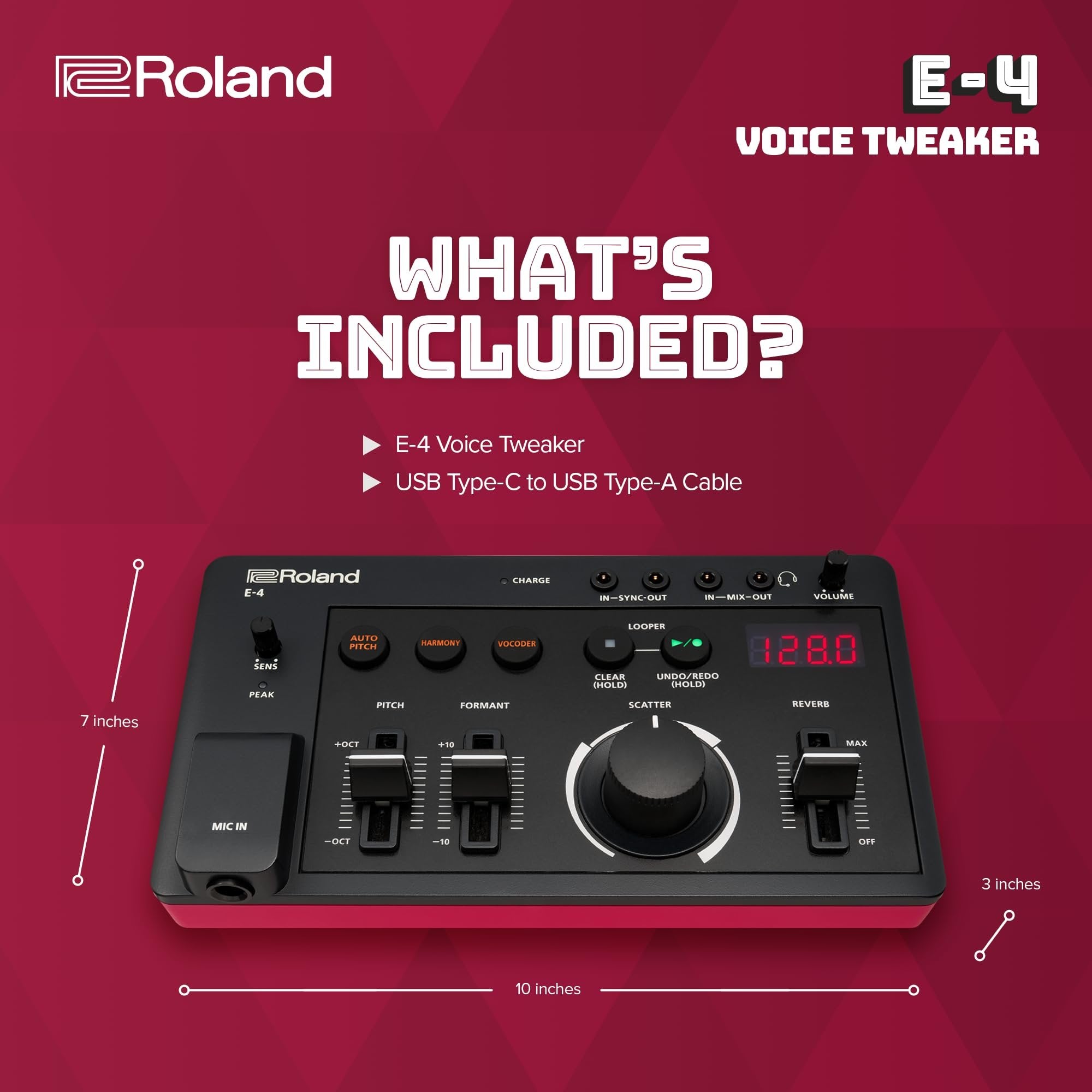 Roland AIRA Compact E-4 VOICE TWEAKER | Vocal Performance Tool with Powerful Voice Transformer Effects | Vocoder | Looper | Harmony | Auto Pitch | MIDI | For Singing & Vocal Artists,Black