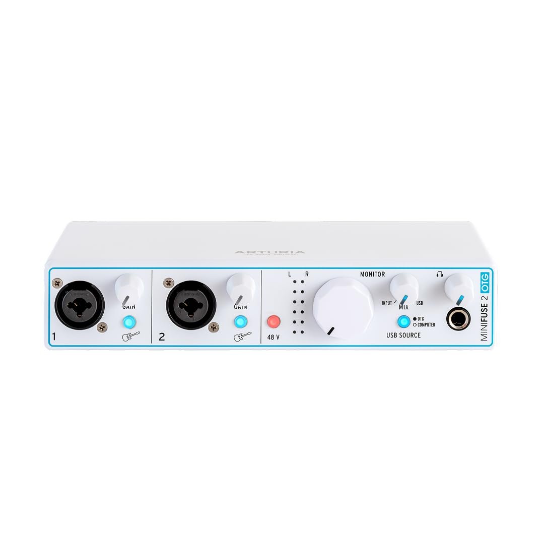 Arturia - MiniFuse 2 OTG - Audio & MIDI Interface with Creative Software for Recording, Production, Podcasting, Guitar, USBC/USBA - White
