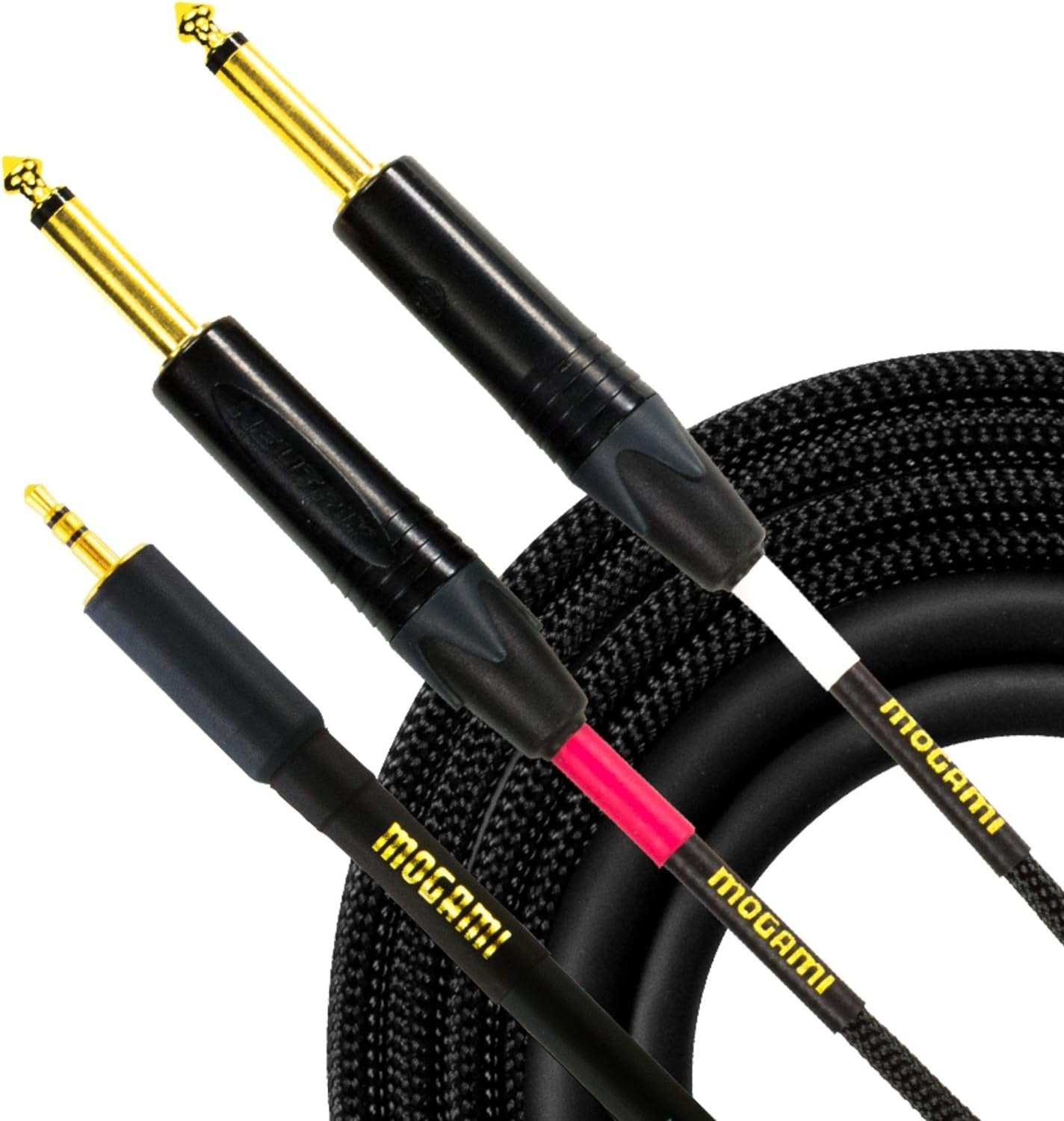 Mogami Gold 3.5mm TRS to Dual 1/4" TS Stereo Audio Y-Adapter Cable, Gold Contacts, Straight Connectors