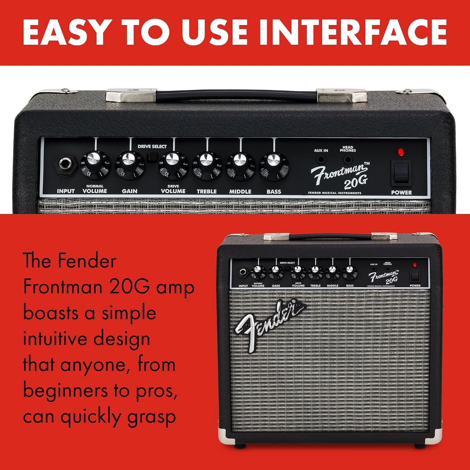 Fender Frontman 20G Electric Guitar Amplifier, 20-Watt Amp, 8" Speaker