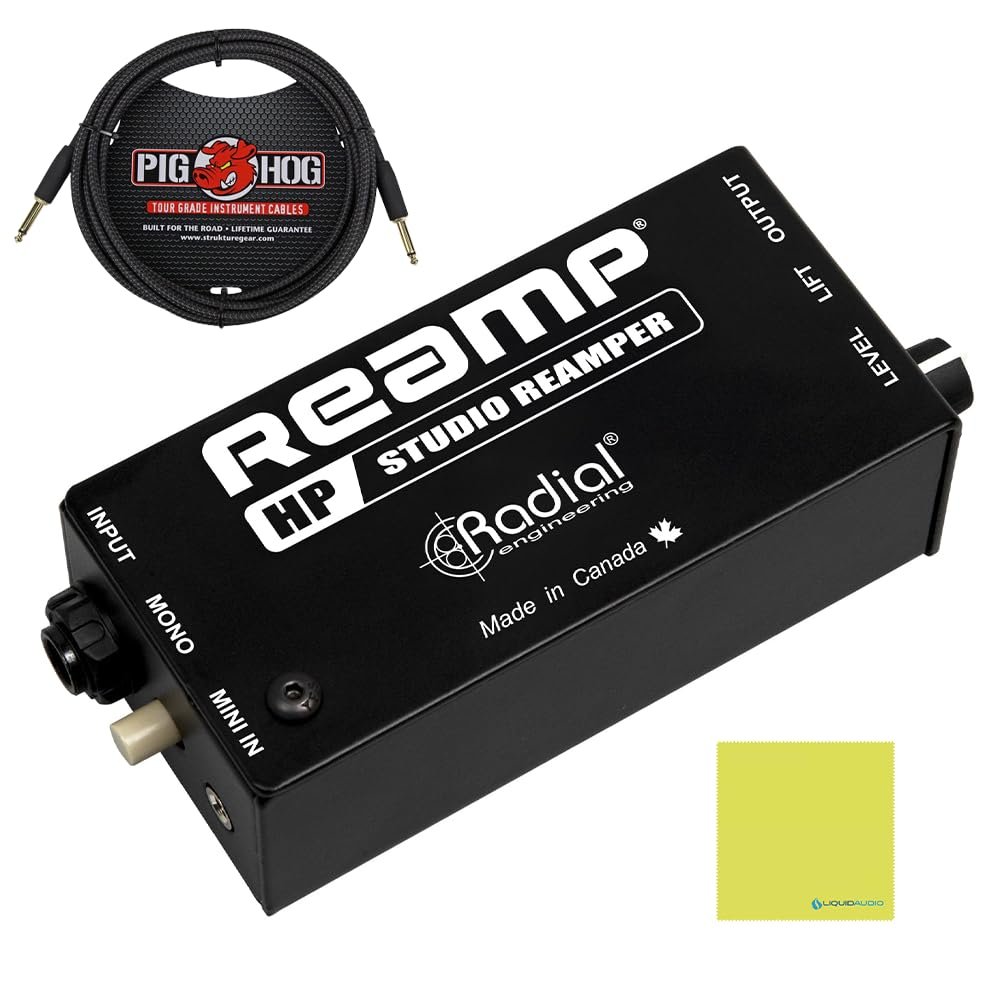 Radial Engineering Reamp® HP Compact Reamper Bundle w/Pig Hog Black Woven Instrument Cable and Liquid Audio Polishing Cloth